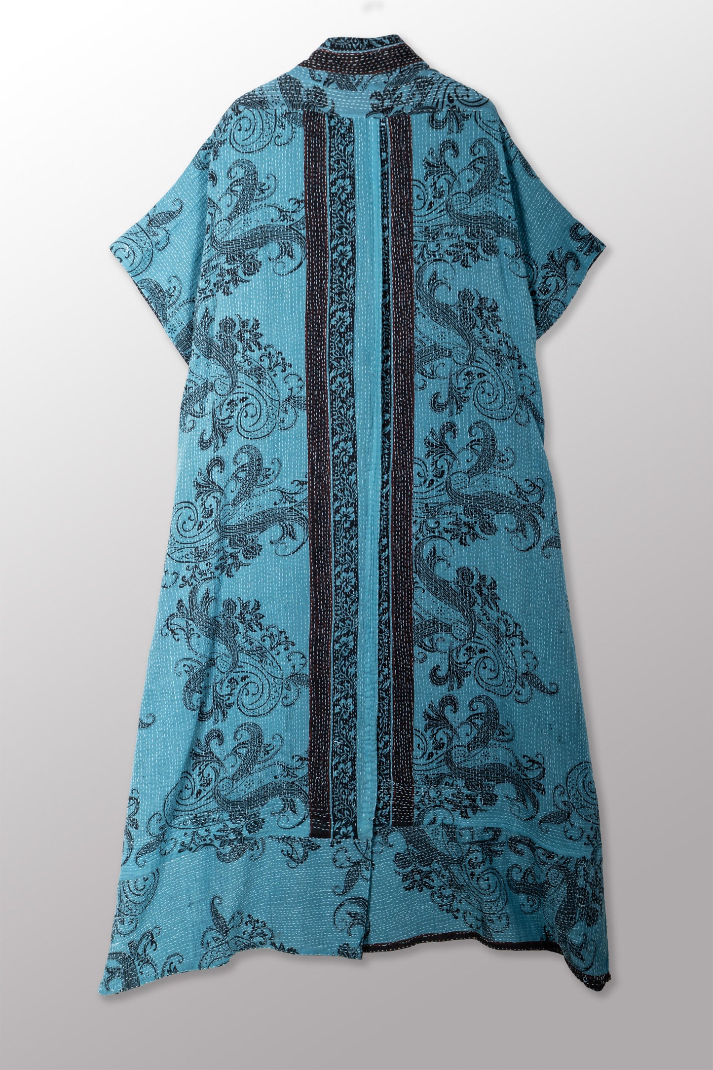 OVERDYED COTTON PAISLEY KANTHA PONCHO DRESS - ov-cp2443-blu -