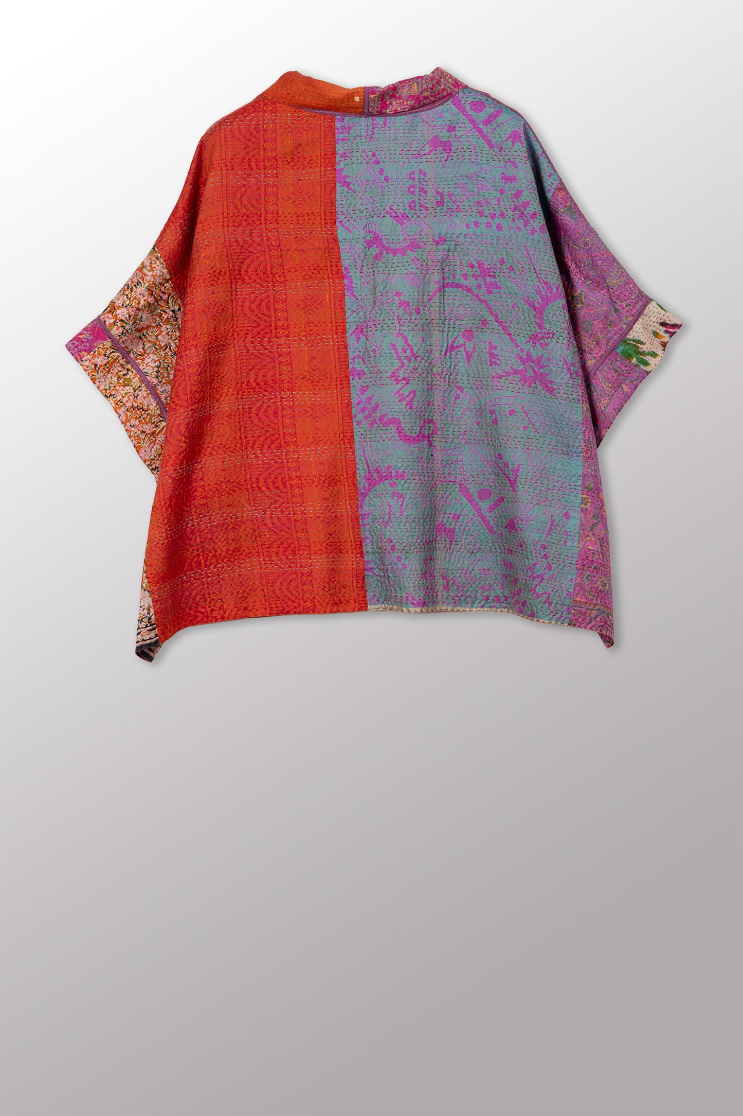 VINTAGE SILK KANTHA MINI PONCHO - sv2060-0014a -
