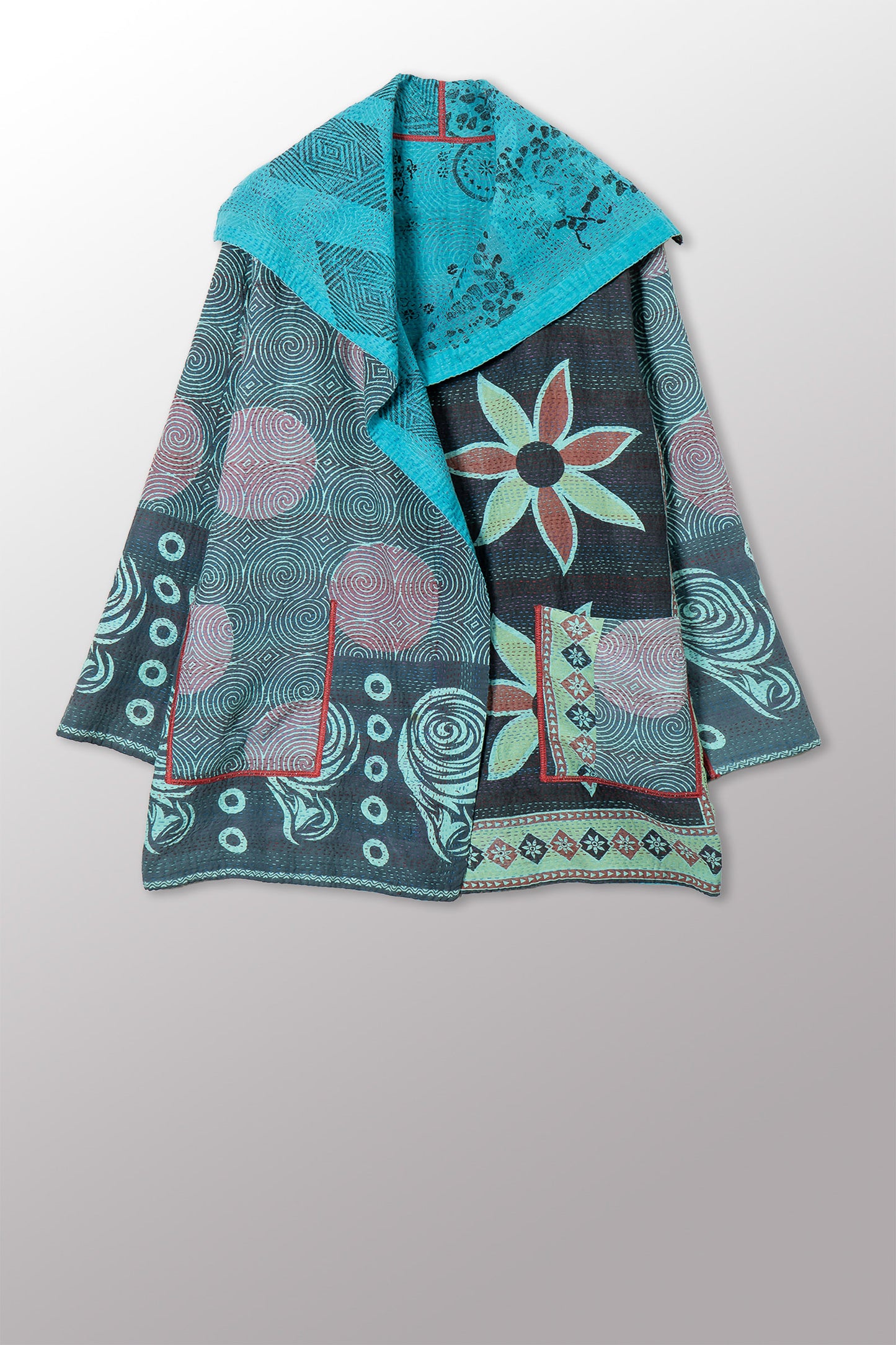 VINTAGE COTTON & NEW VOILE KANTHA POCKET JACKET - cn2002-0001a -