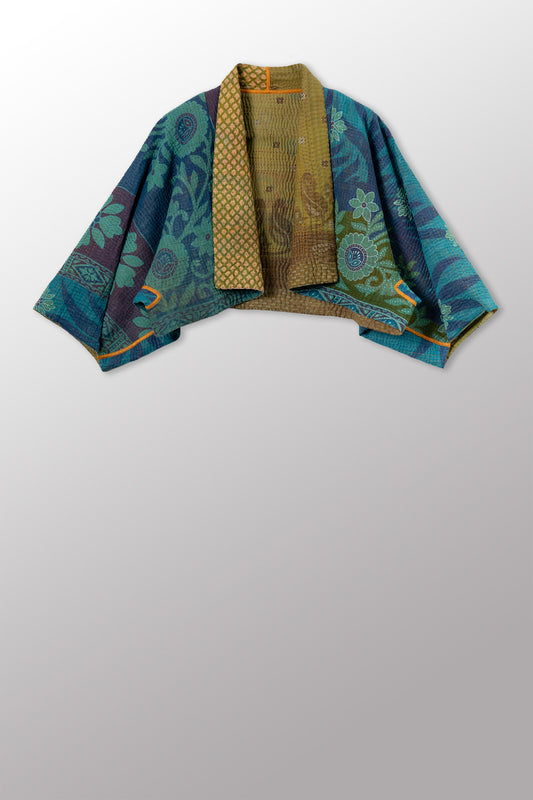 VINTAGE COTTON KANTHA  PUFF SLV. SHRUG - cv4062-0061a -