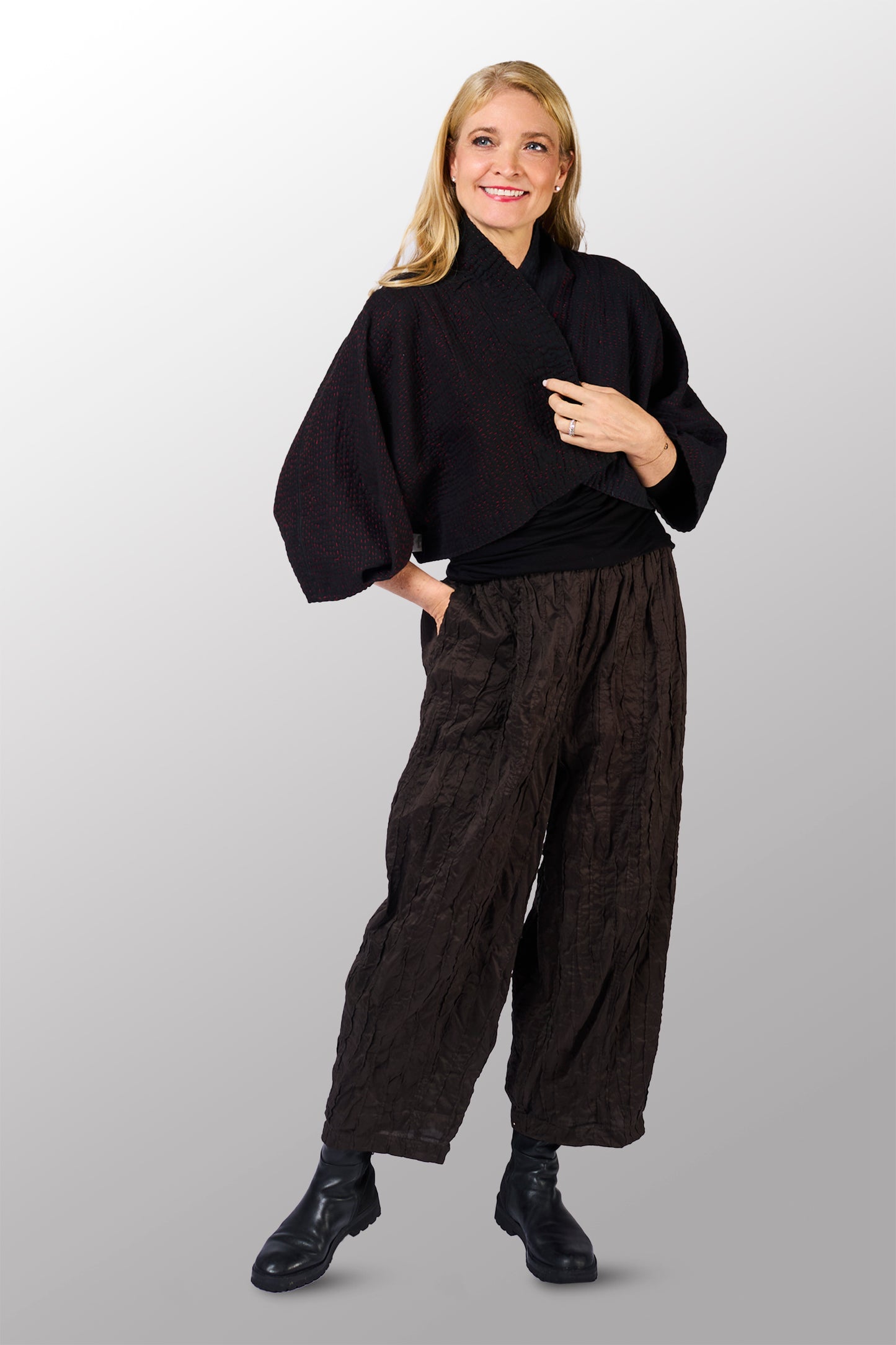 MUJI PATCH KANTHA PUFF SLV. SHRUG - mp4062-blk -