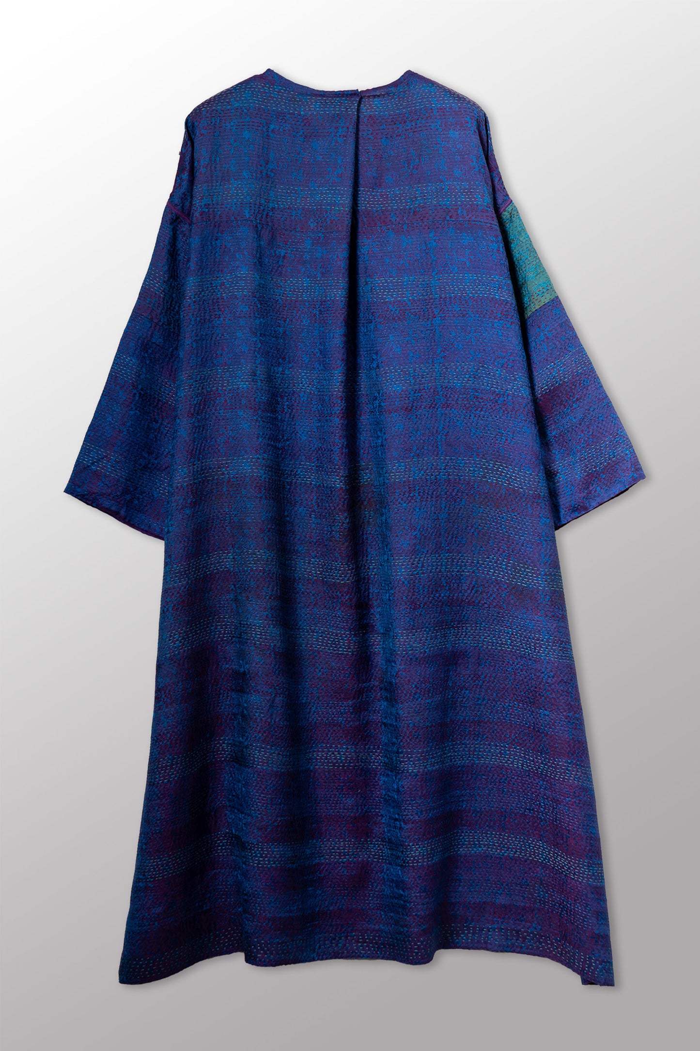 GEORGETTE JACQUARD VINTAGE SILK PATCH KANTHA LONG DUSTER - gj2328-0003a -