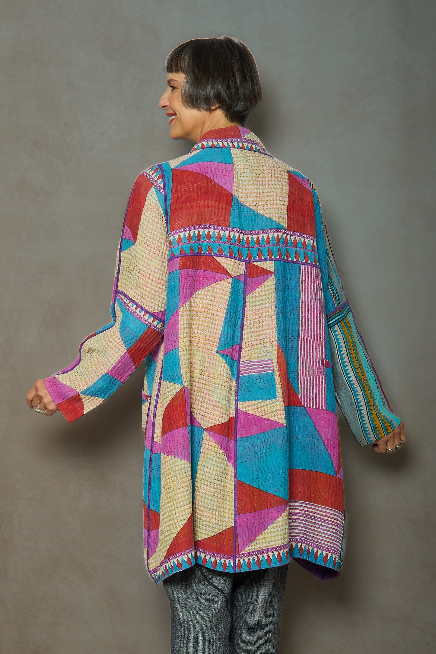 VINTAGE COTTON KANTHA A-LINE DUSTER - cv4311-0077a -