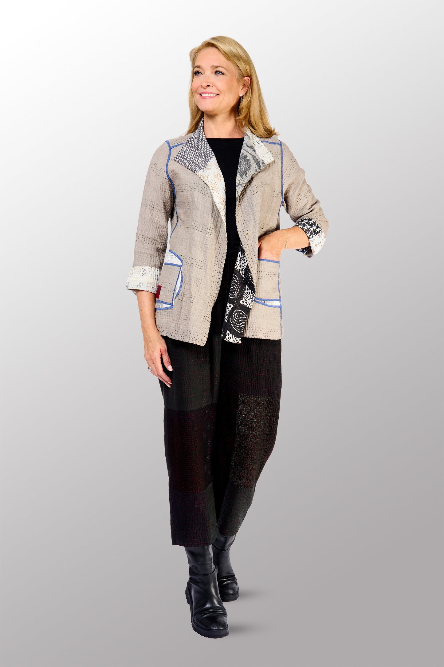 POWDER PATCH KANTHA SHORT JACKET - pd4007-gry -