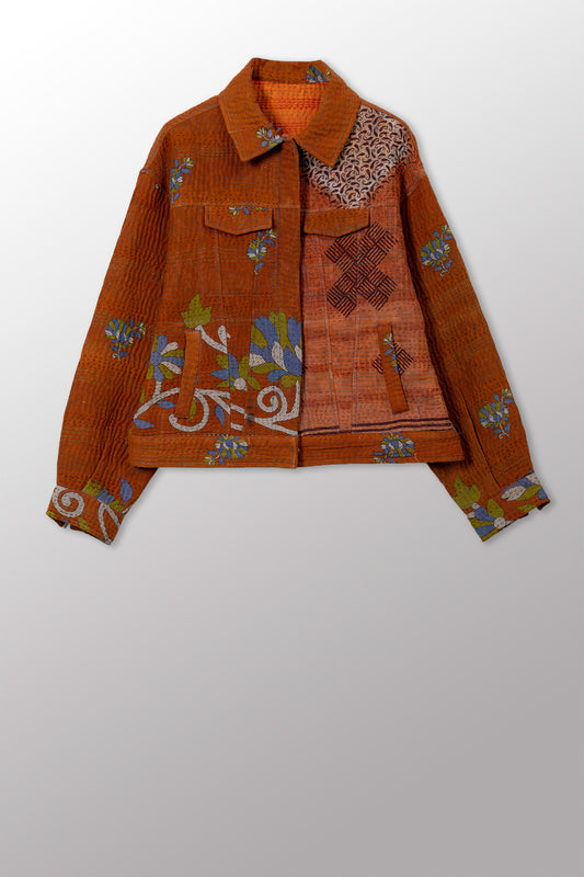 VINTAGE COTTON KANTHA OVERSIZED TRUCKER JACKET - cv4j107-0002s -