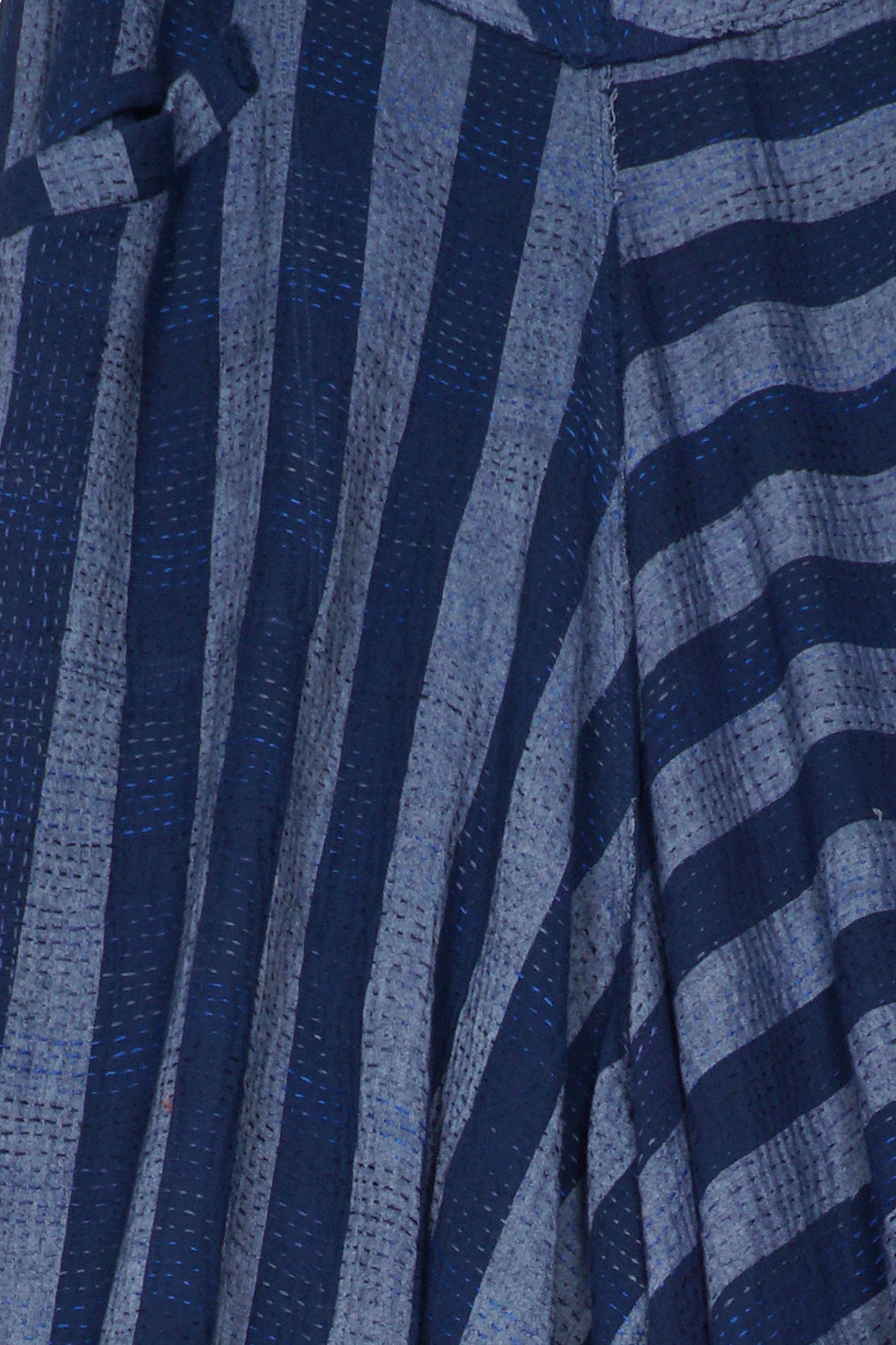 WOVEN STRIPE FRAYED PATCH BACK KANTHA MINI KIMONO JKT - wp2055-nvy -