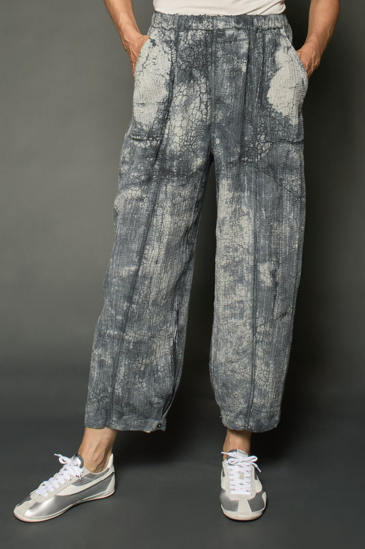 MUD DYE RIPPLE KANTHA BARREL PANTS - yp2641-gry -