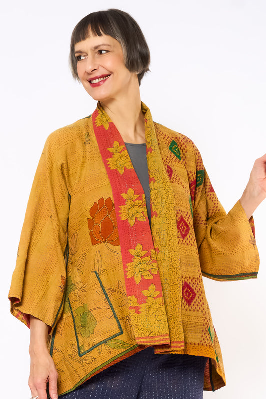 COTTON OVERDYE KANTHA KIMONO JACKET - ov2004-cylw001a -
