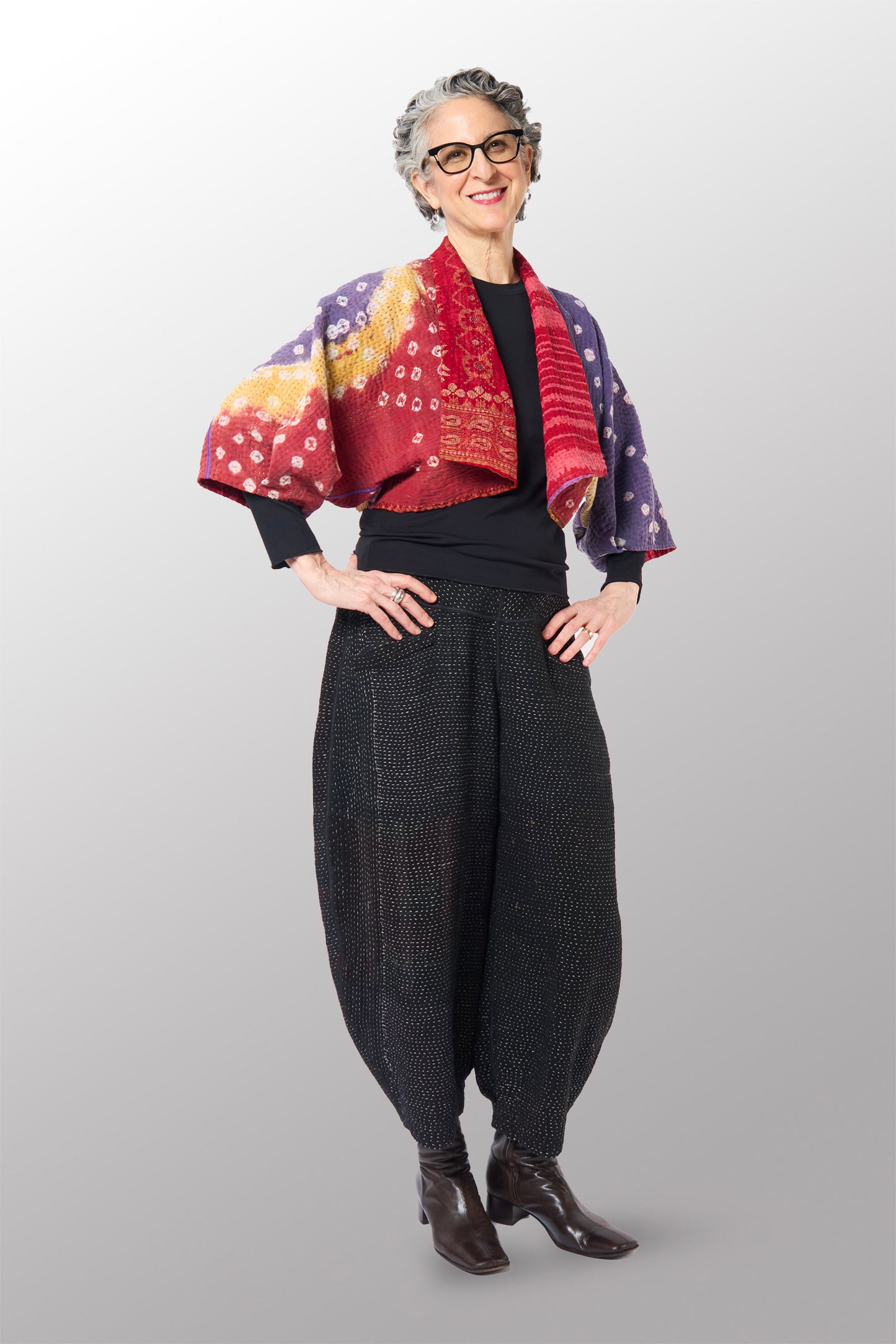VINTAGE COTTON KANTHA  PUFF SLV. SHRUG - cv4062-0054a -