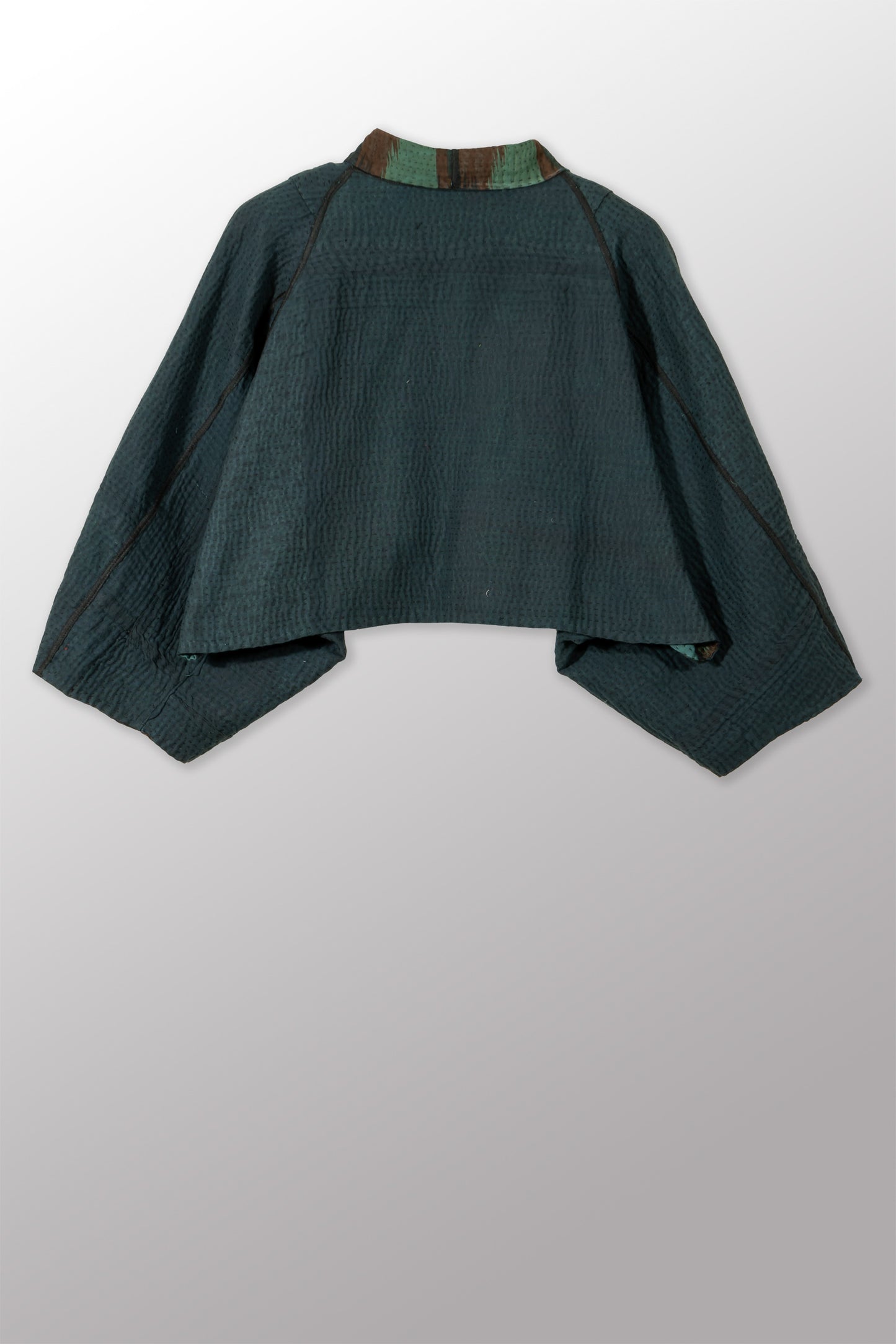 IKAT STRIPE KANTHA PUFF SLV. SHRUG - is4062-blu -
