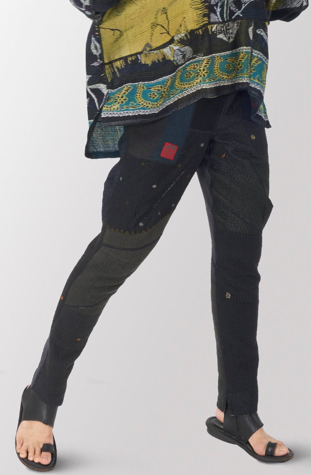 DENIM KANTHA SHAPED YAMAHA PANTS - dn3638-gry -