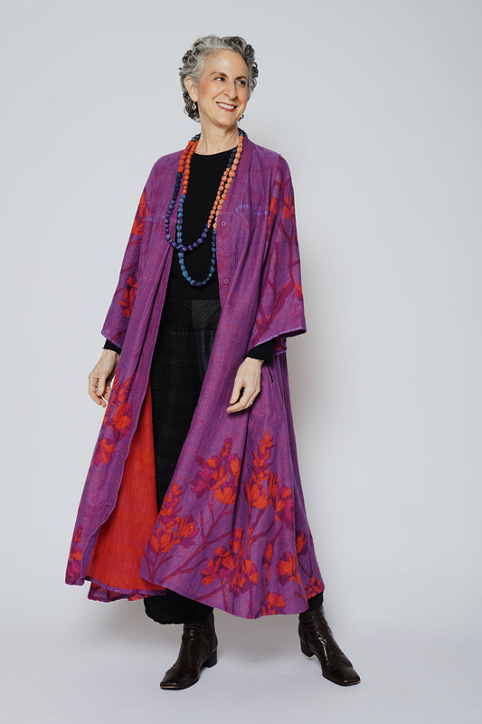 BLOOMING FLOWERS KANTHA V-NECK FLARE SLEEVE DRESS - bf2445-prp -