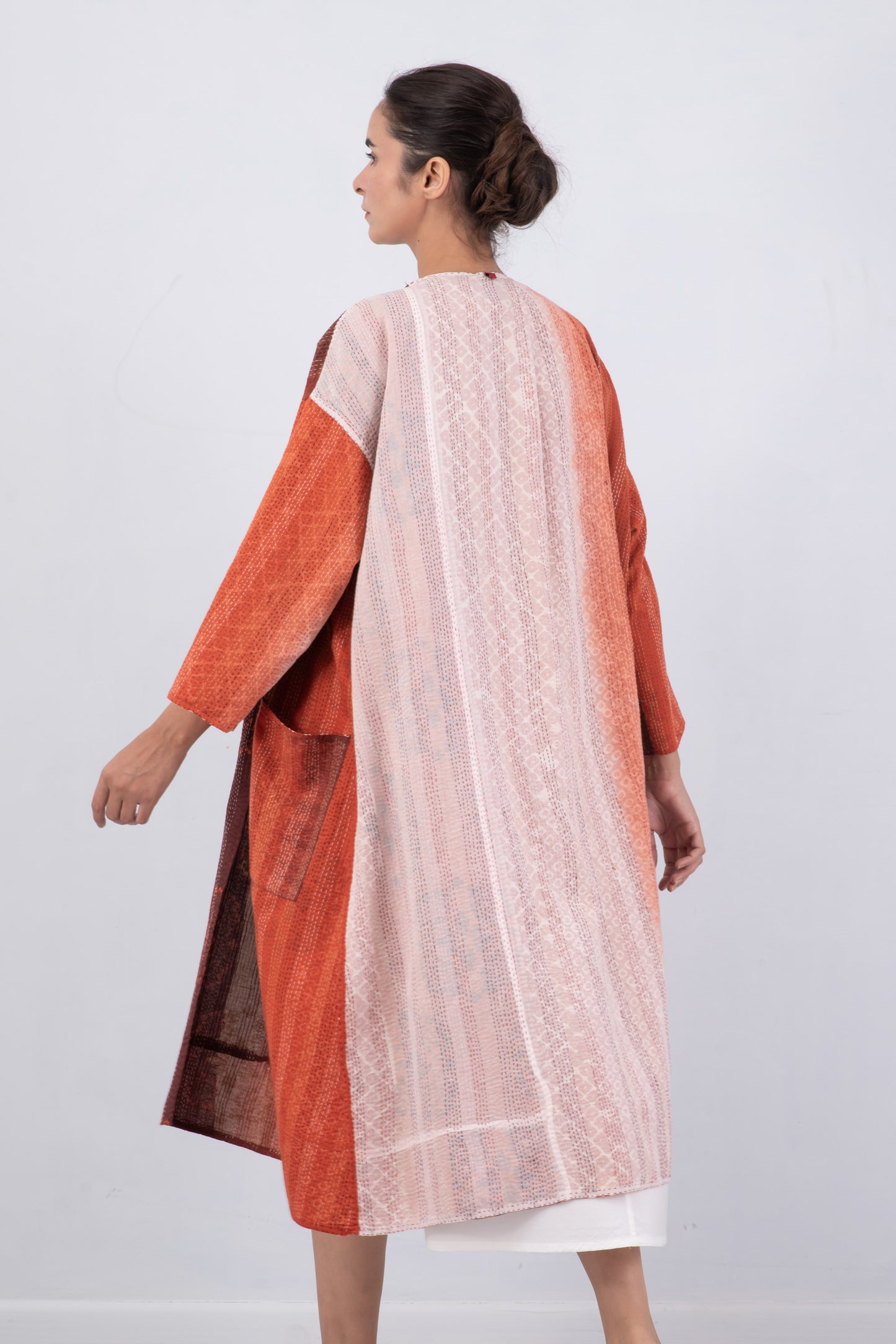KIMONO COTTON KANTHA LONG DUSTER - kc2328-org -