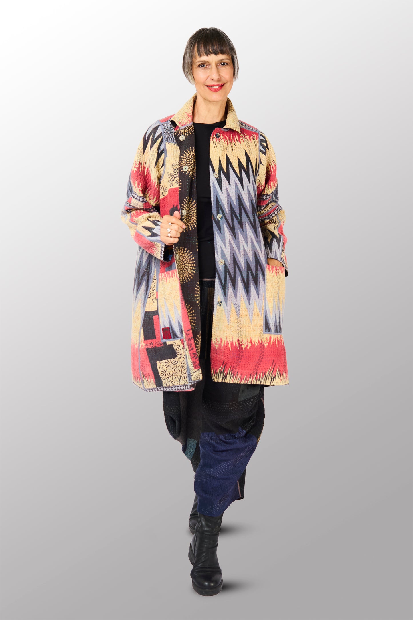 VINTAGE COTTON KANTHA A-LINE DUSTER - cv4311-0110a -