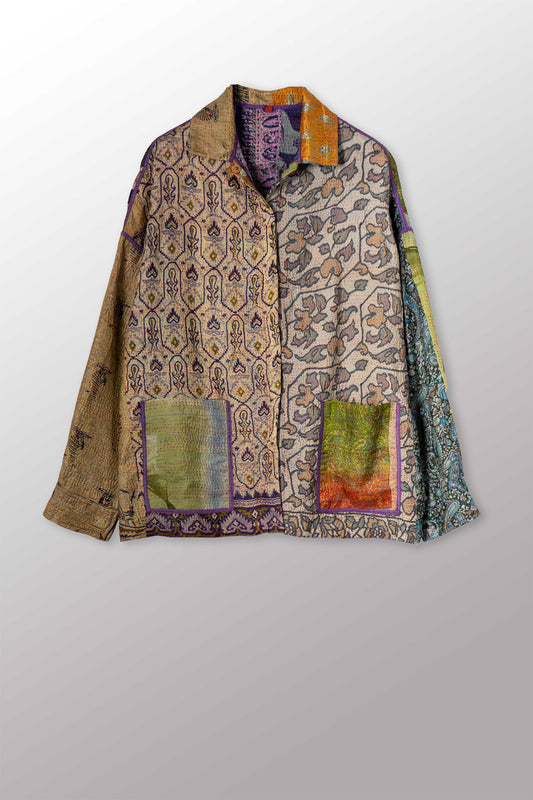 VINTAGE SILK KANTHA RELAXED SHIRT JACKET - sv2j105-0001s -