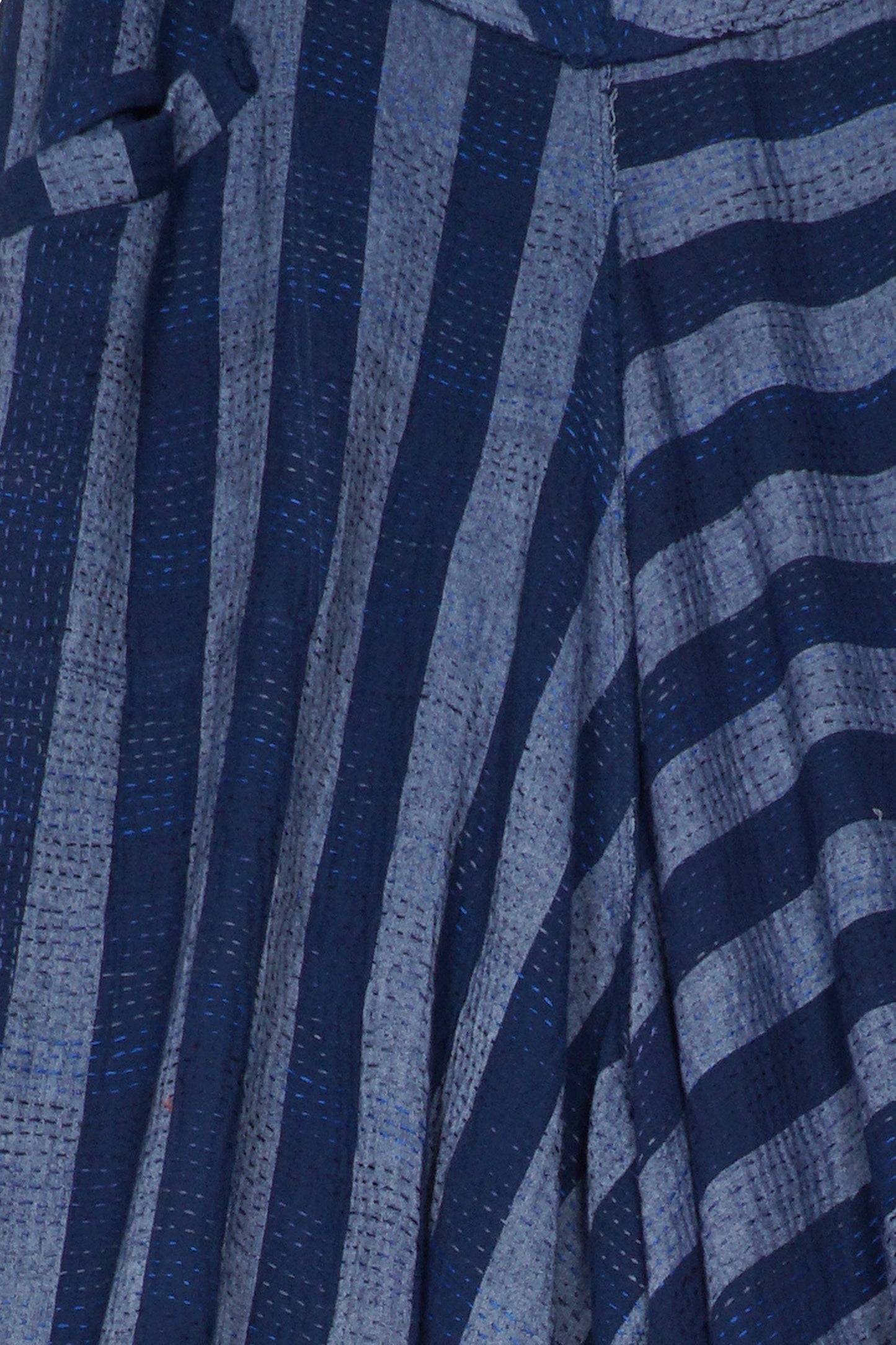 WOVEN STRIPE FRAYED PATCH BACK KANTHA WIDE LEG PANTS - wp2623-nvy -