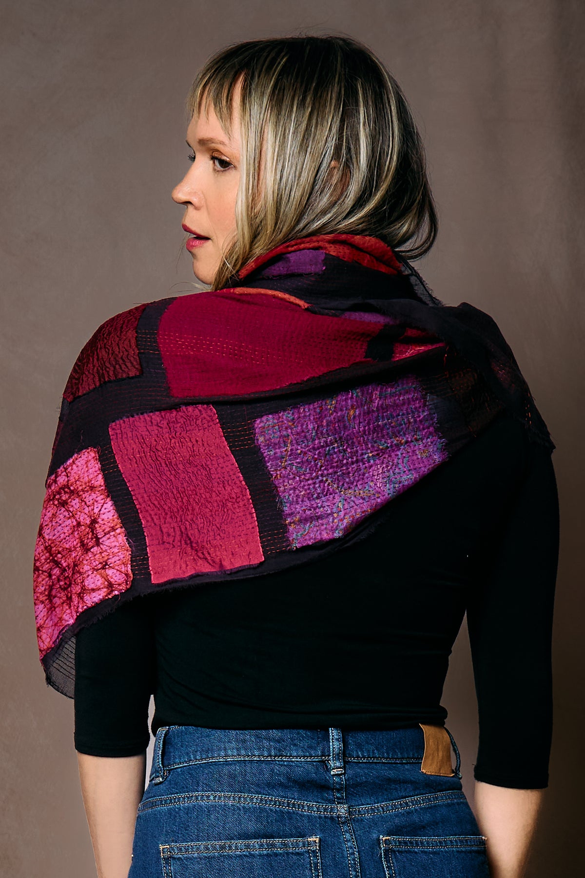 TONAL TILE PATCH KANTHA INFINITY SCARF - tt2816-dpk -