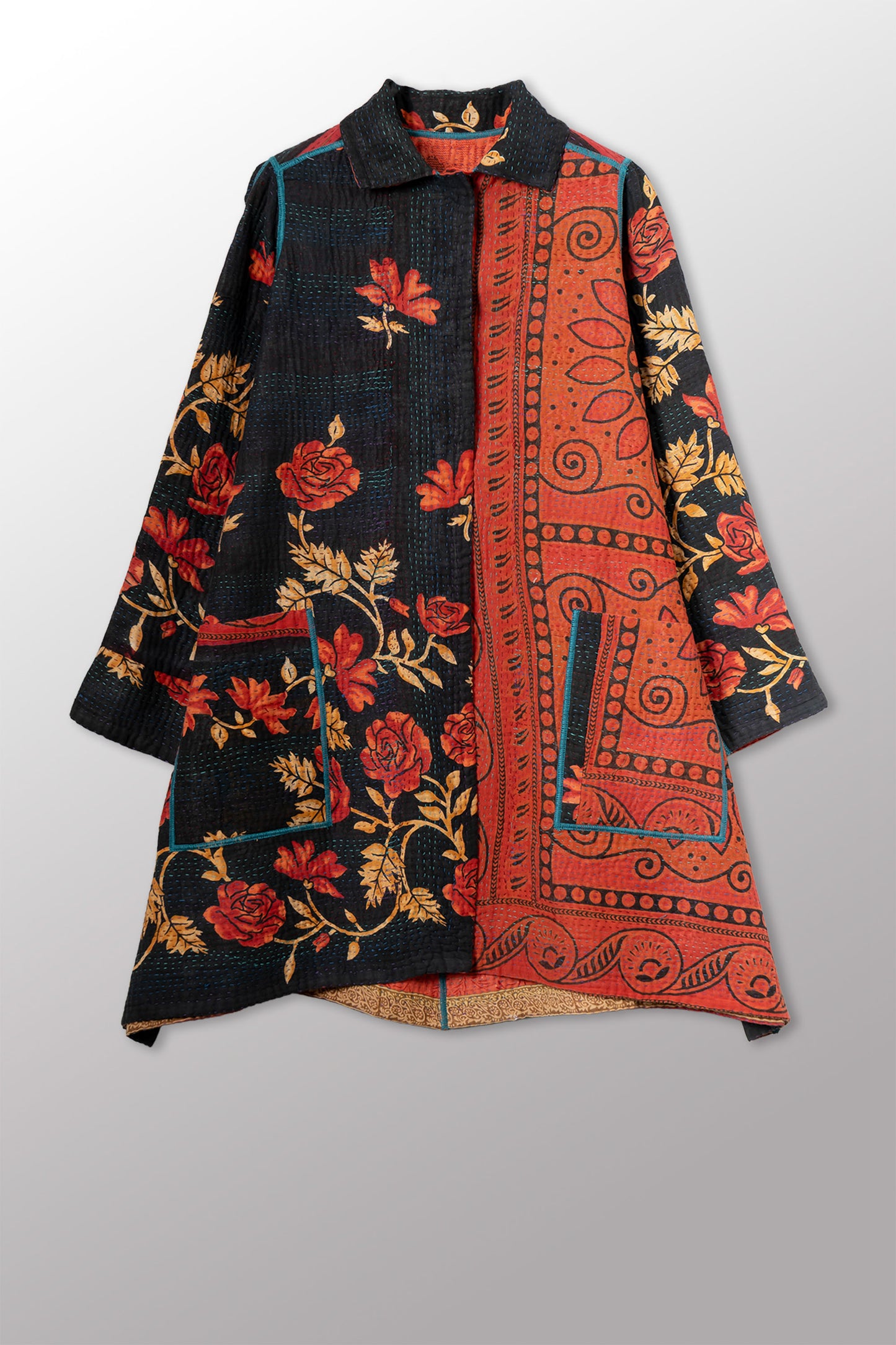 COTTON OVERDYE KANTHA A-LINE DUSTER - ov4311-corg002a -