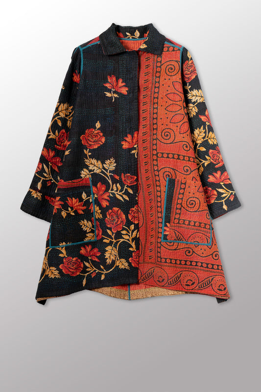 COTTON OVERDYE KANTHA A-LINE DUSTER - ov4311-corg002a -