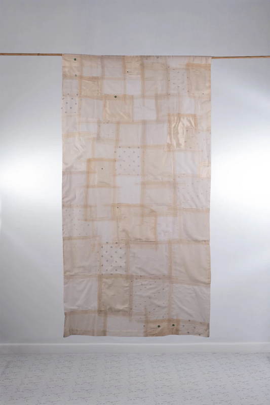 Tonal Tile Patch Kantha Curtain -White -