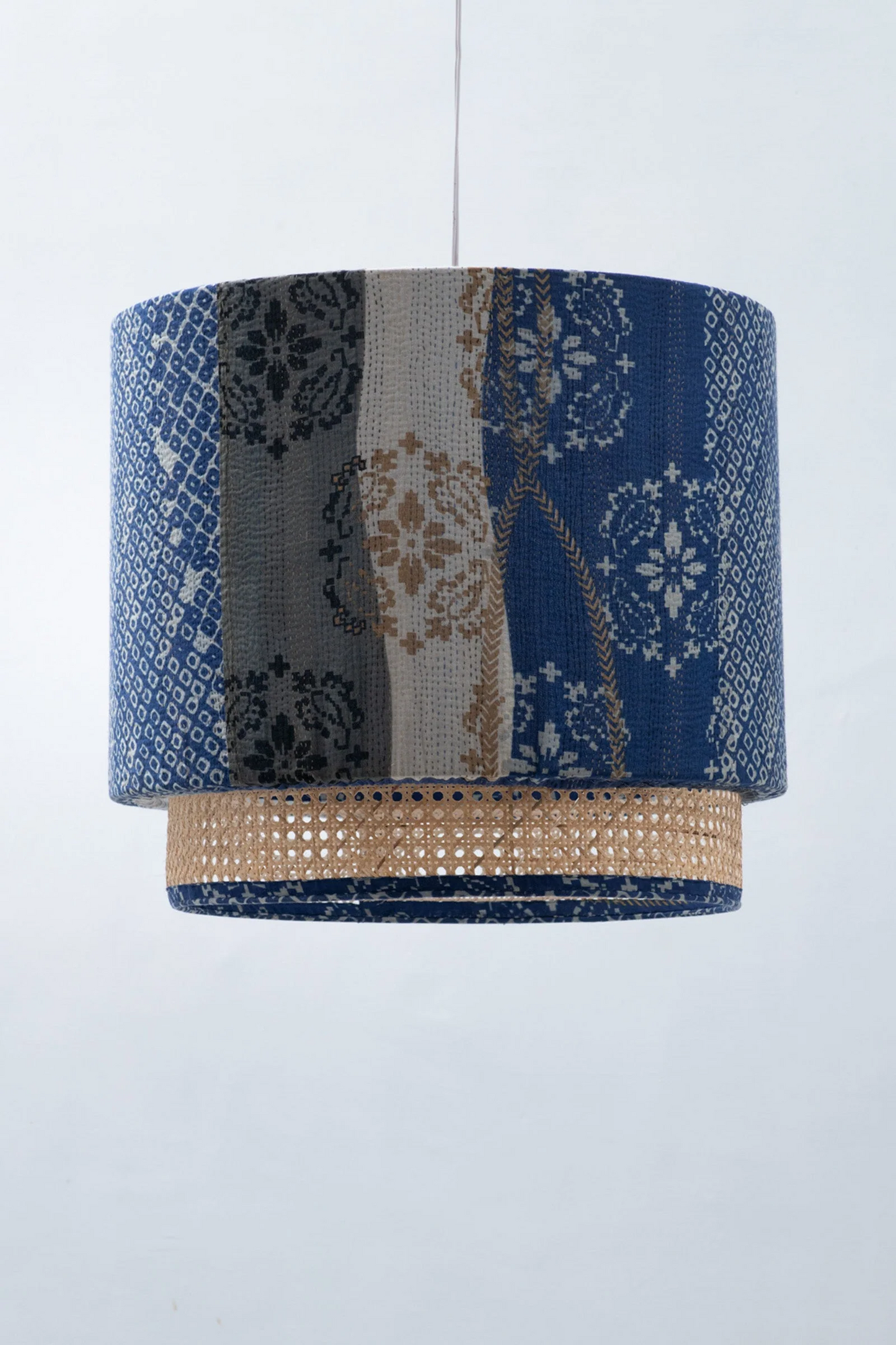 Kimono Cotton Kantha Hanging Lamp -Blue -