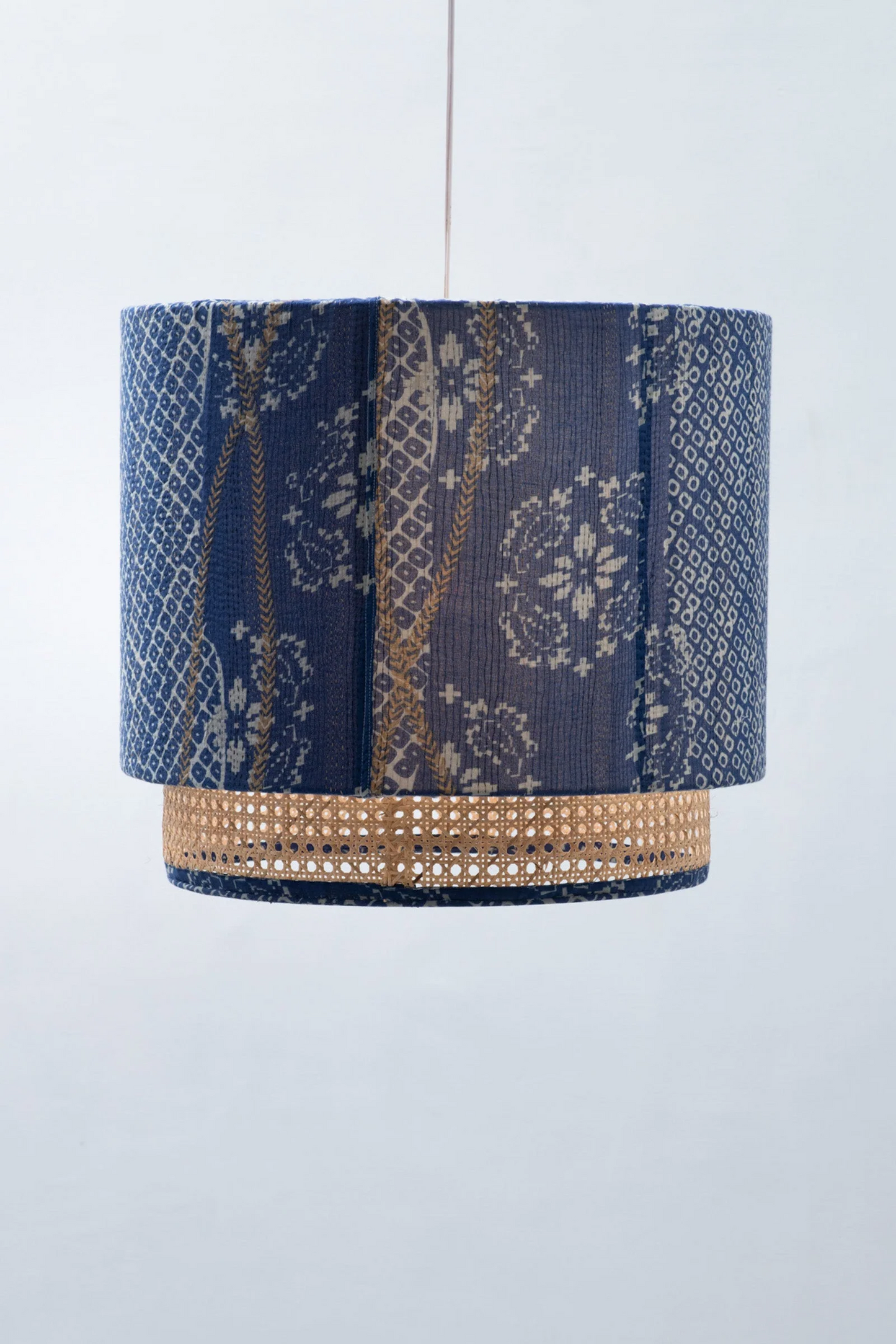 Kimono Cotton Kantha Hanging Lamp -Blue -