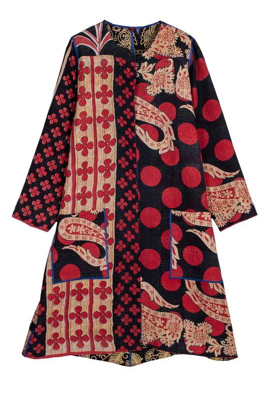 VINTAGE COTTON KANTHA CREW NECK COAT - cv4313-0013a -