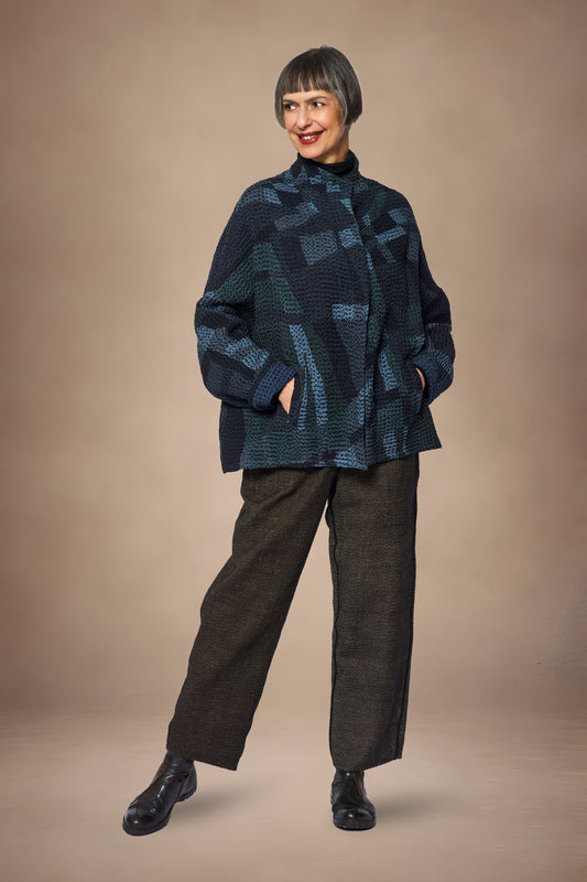 ABSTRACT WAFFLE KANTHA FUNNEL NECK JACKET - bw3j102-nvy -