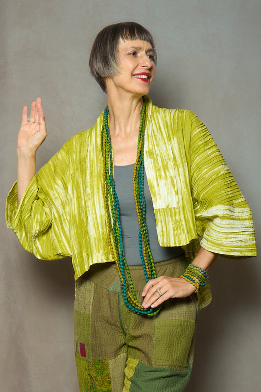 CAMBRIC TIE DYE RIPPLE TUCK LANTERN SLV. SHRUG - tr1j103-lim -