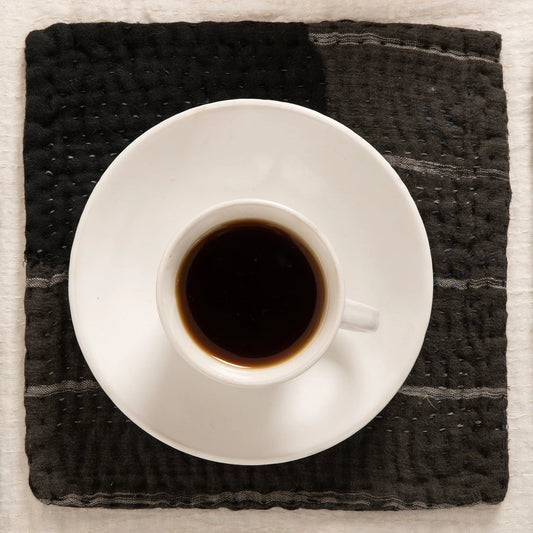 Landscape Handmade Kantha Coaster - Black (Set of 2)