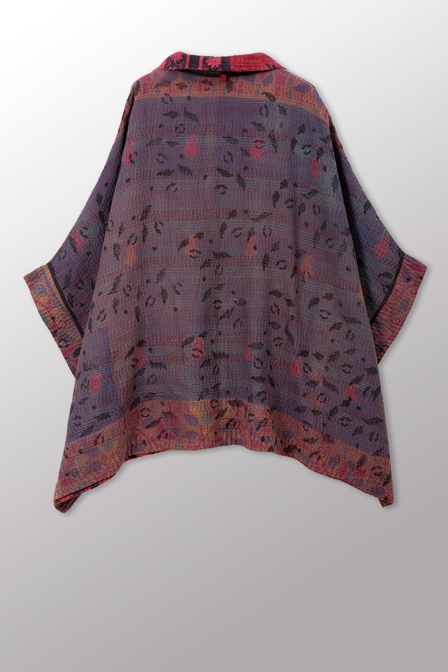 VINTAGE COTTON KANTHA DOUBLE COLLAR PONCHO - cv4323-0059a -