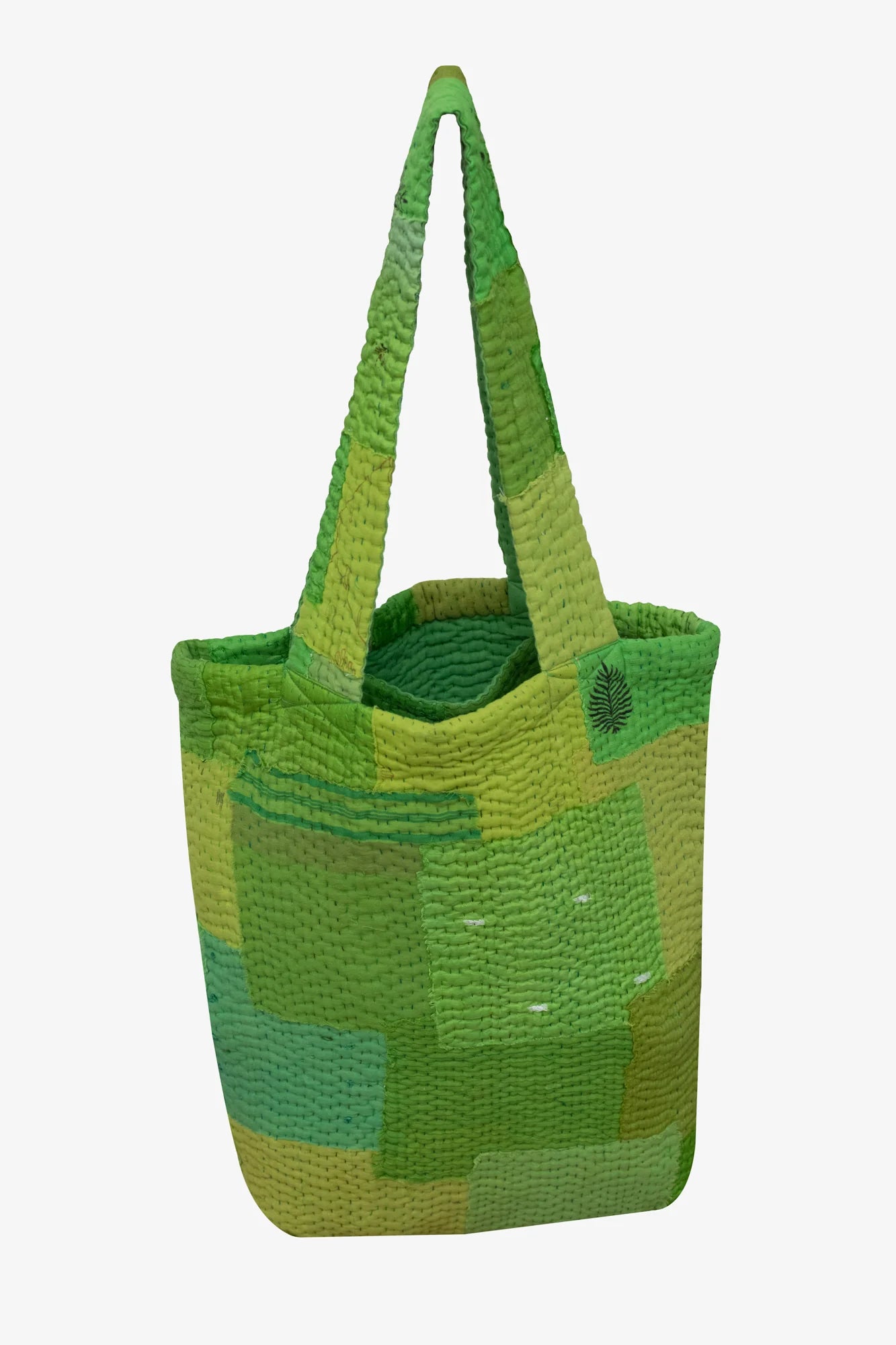 Mosaic Fray Handmade Vintage Kantha Tote Bag -Lime Green