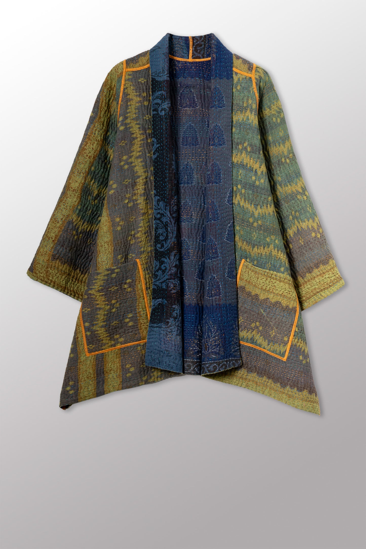 COTTON OVERDYE KANTHA A-LINE JKT - ov4003-cgrn031a -