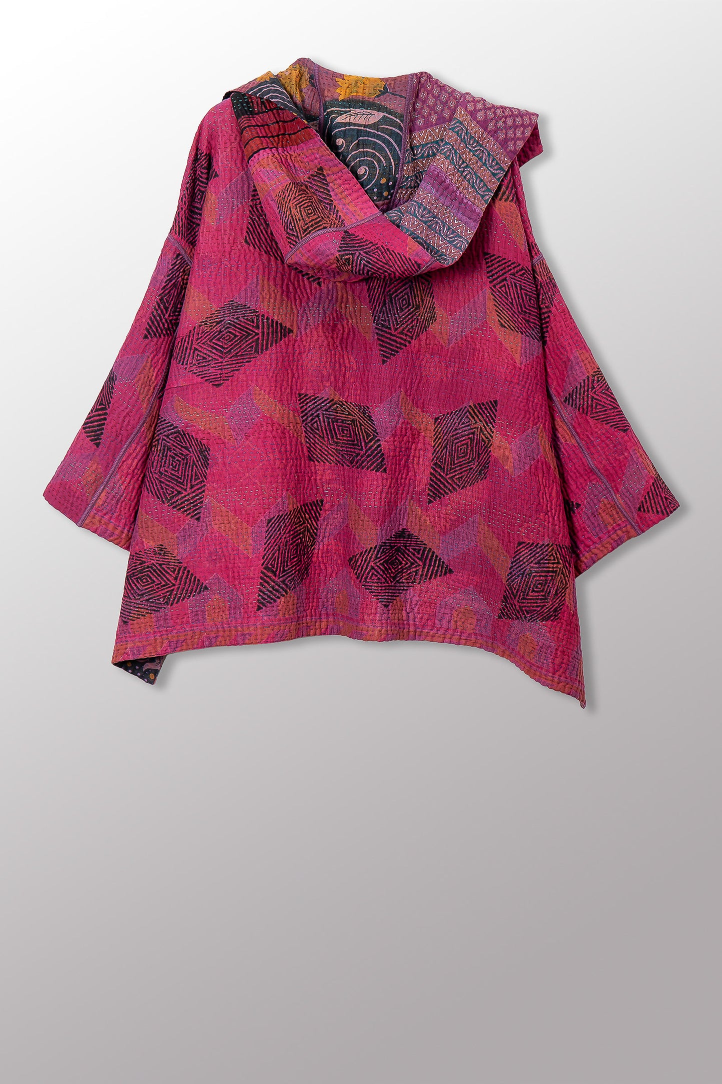 COTTON OVERDYE KANTHA HOODIE PONCHO - ov4064-cfus011a -