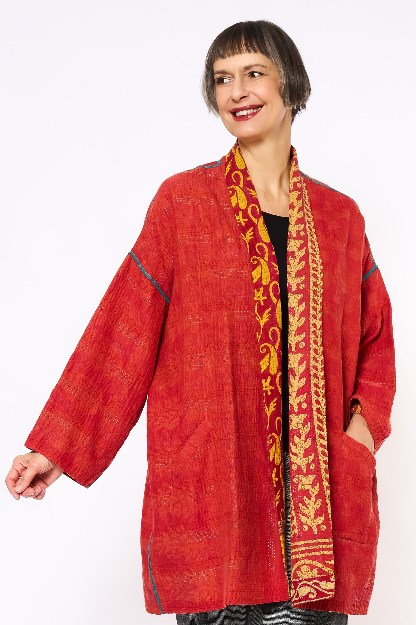 VINTAGE COTTON KANTHA HAORI JACKET - cv2068-0006a -