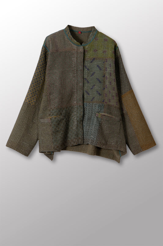 MUJI PATCH KANTHA KAFTAN JACKET SHORT - mp4088-grn -