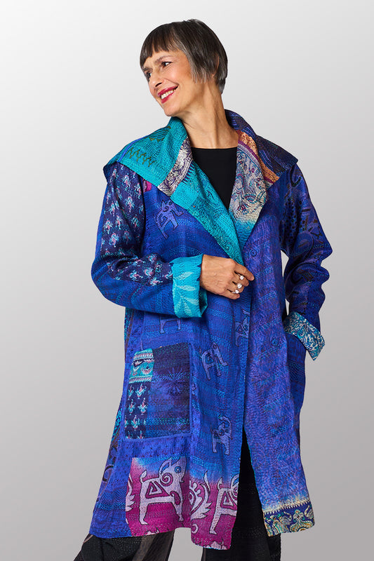 VINTAGE SILK KANTHA POCKET MEDIUM COAT - sv2316-0002a -