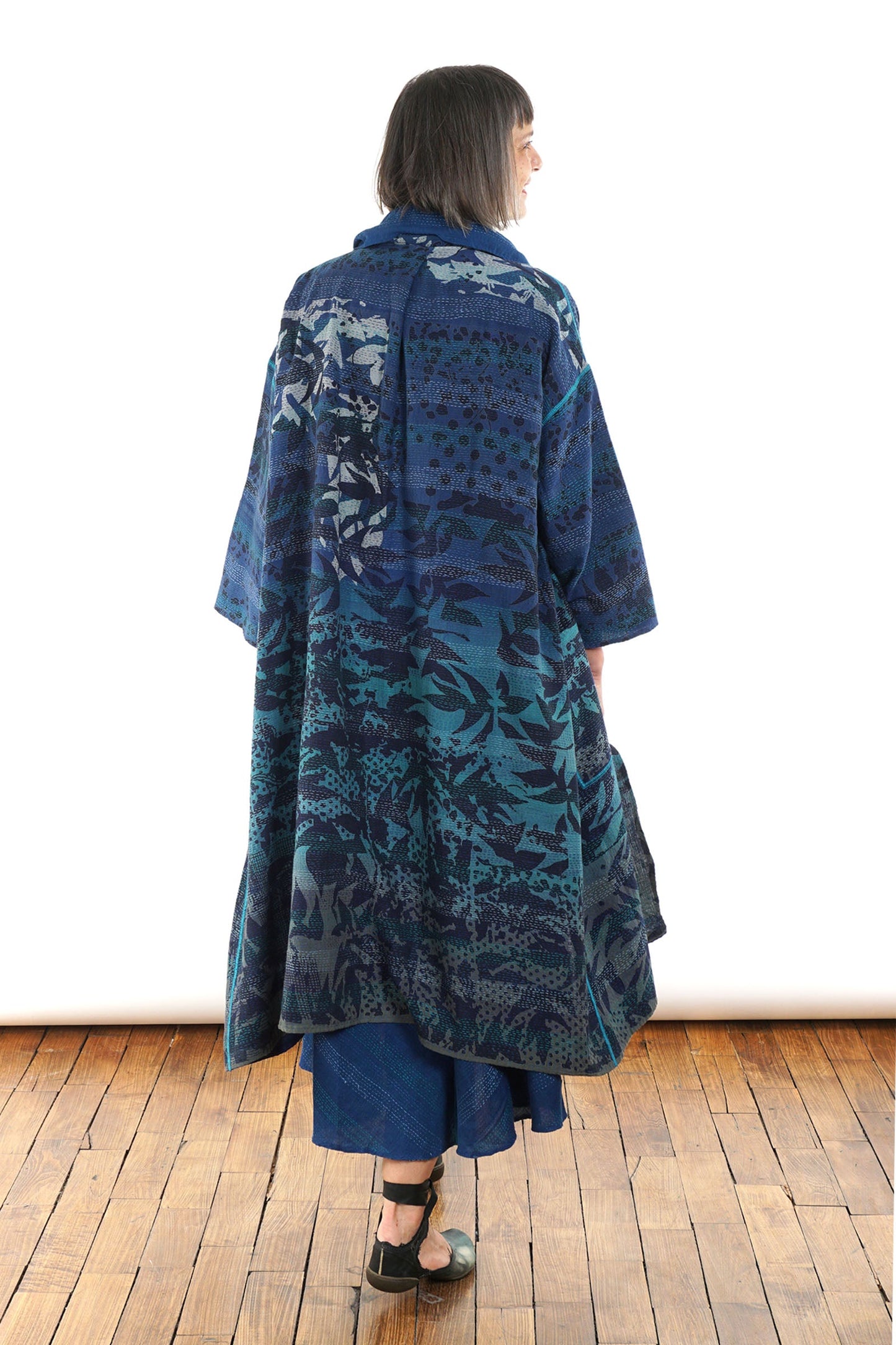 MONOTONE TWILIGHT PRINT KANTHA LONG DUSTER - tp2328-blu -