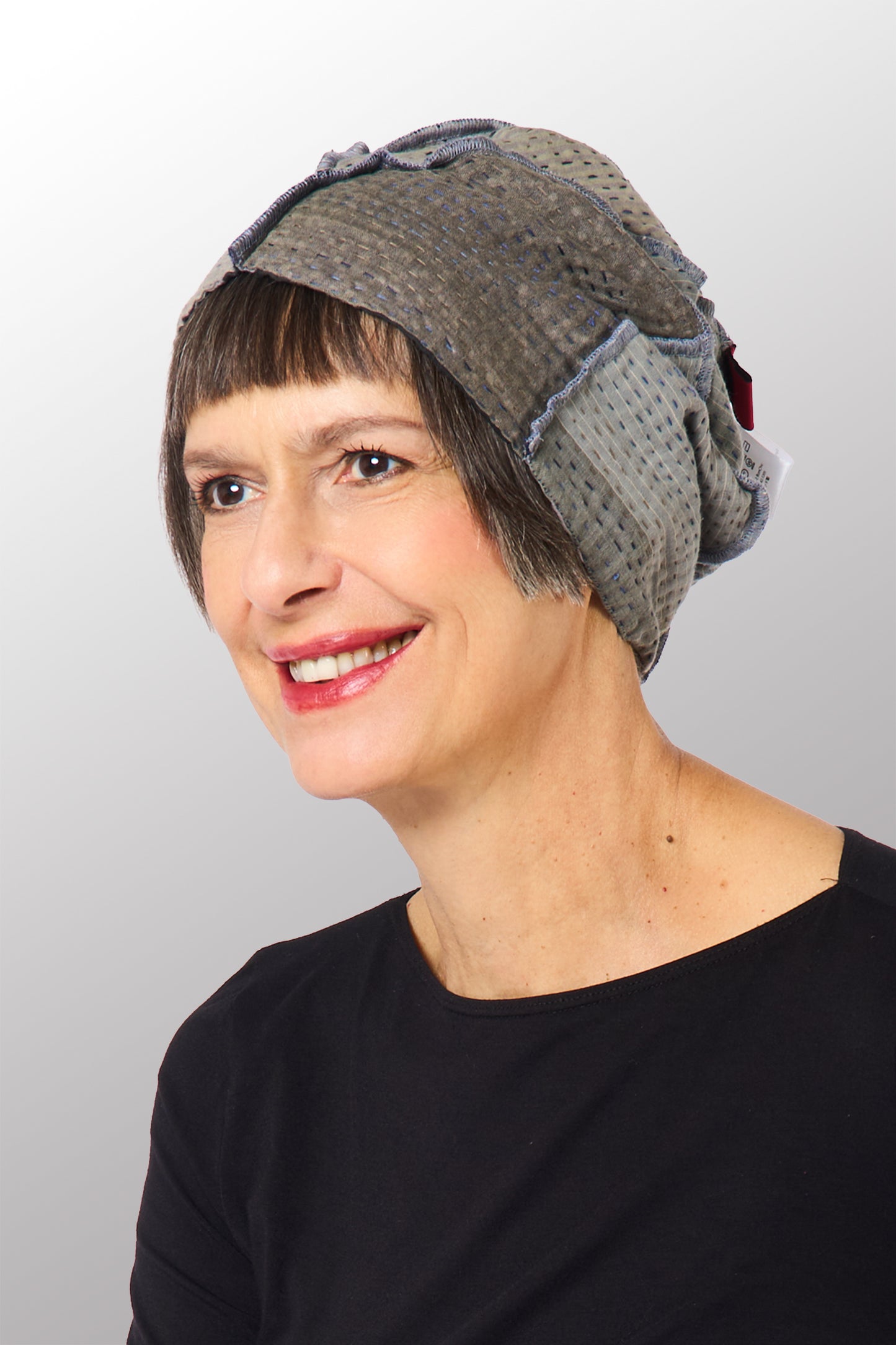 FRAYED PATCH KANTHA PATCHWORK HAT - fi4880-gry -