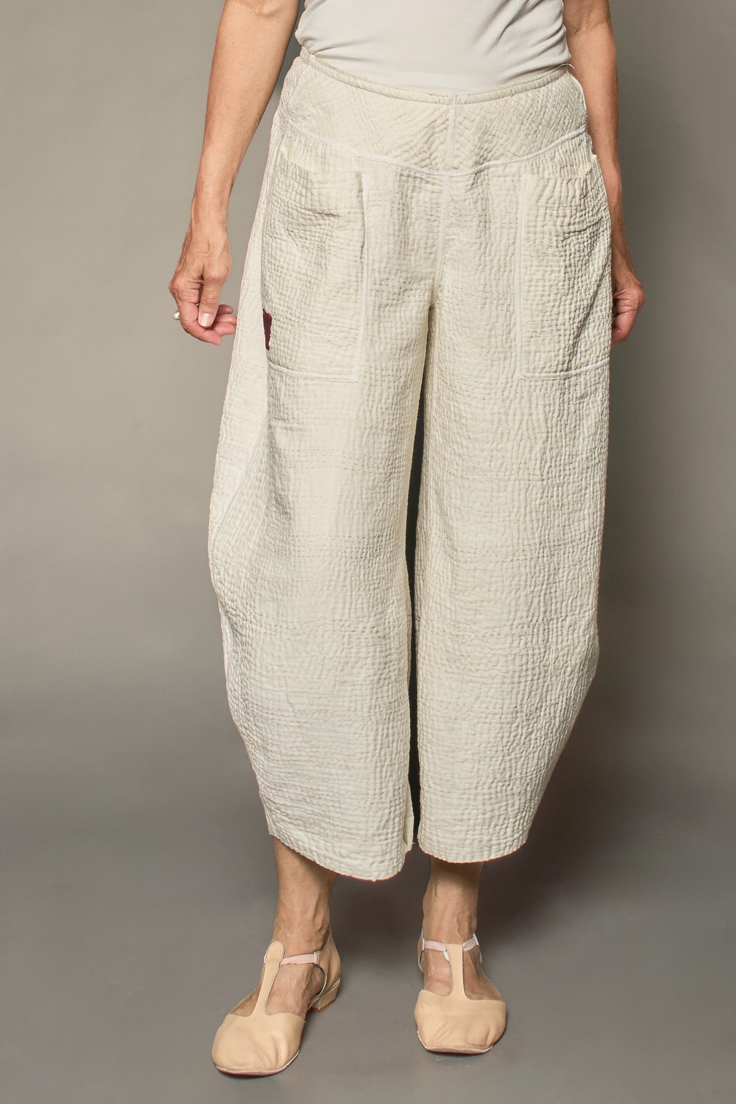 FRAYED PATCH KANTHA LANTERN PANTS - fi4634-ivy -