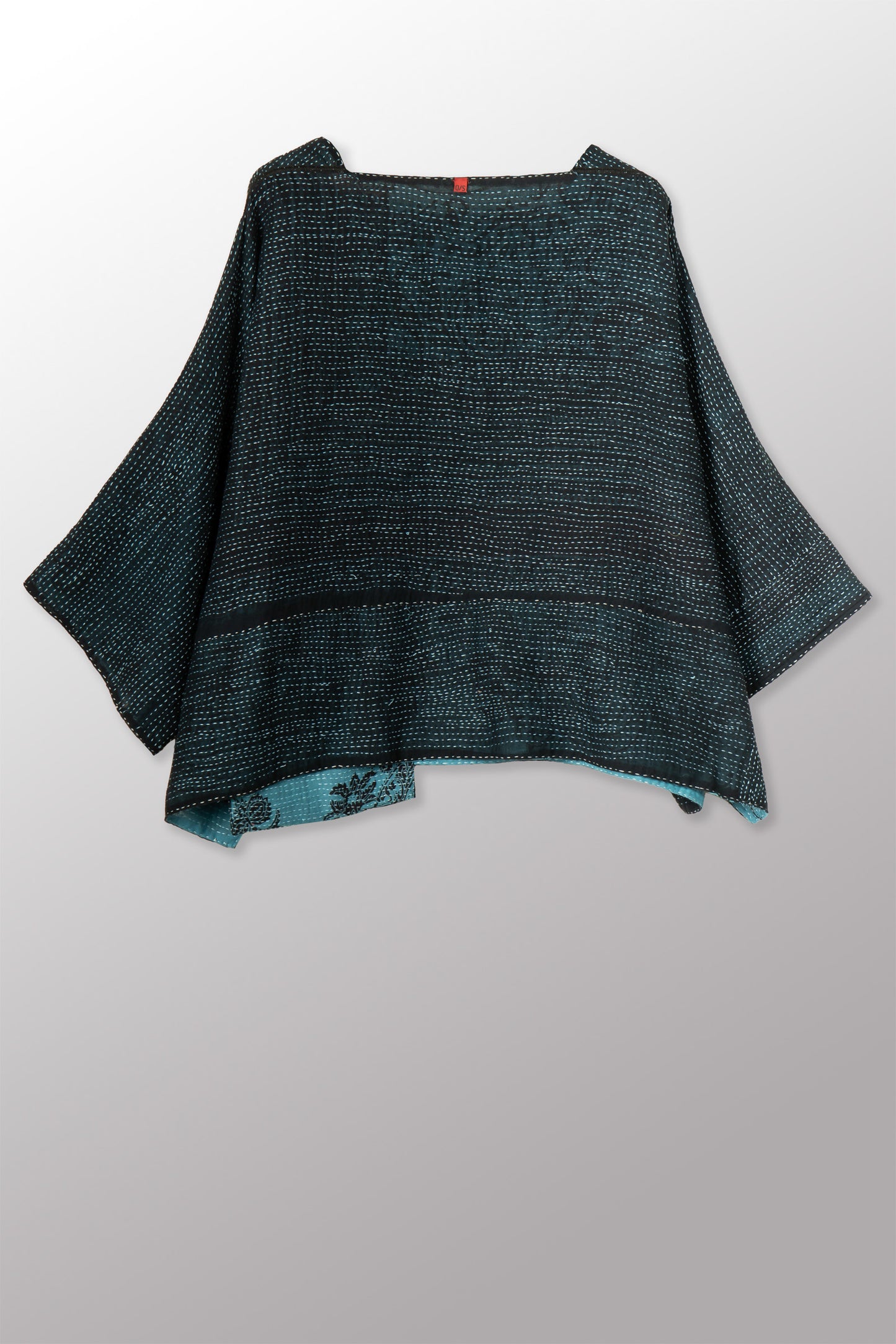 OVERDYED COTTON PAISLEY KANTHA 3/4 SLV. CROP TOP MIO - ov-cp2538-blu -