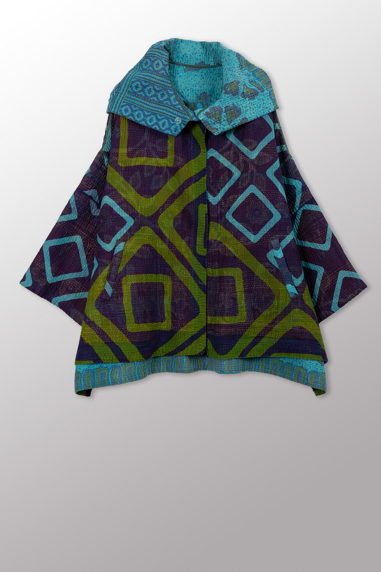 COTTON OVERDYE KANTHA HOODIE PONCHO - ov4064-ctuq001a -