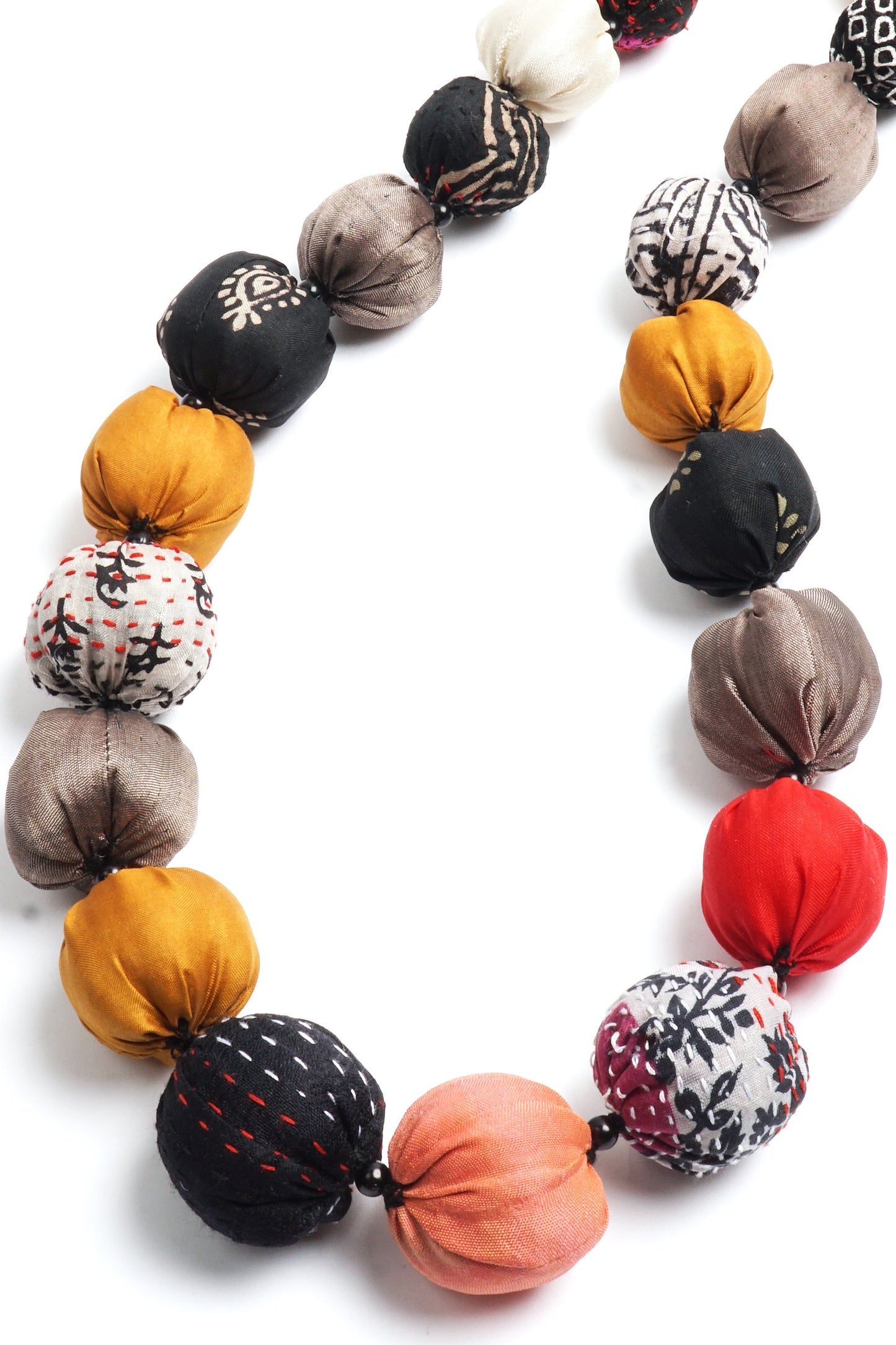 VINTAGE SILK KANTHA NUTS LONG NECKLACE - sv2702-ylw -