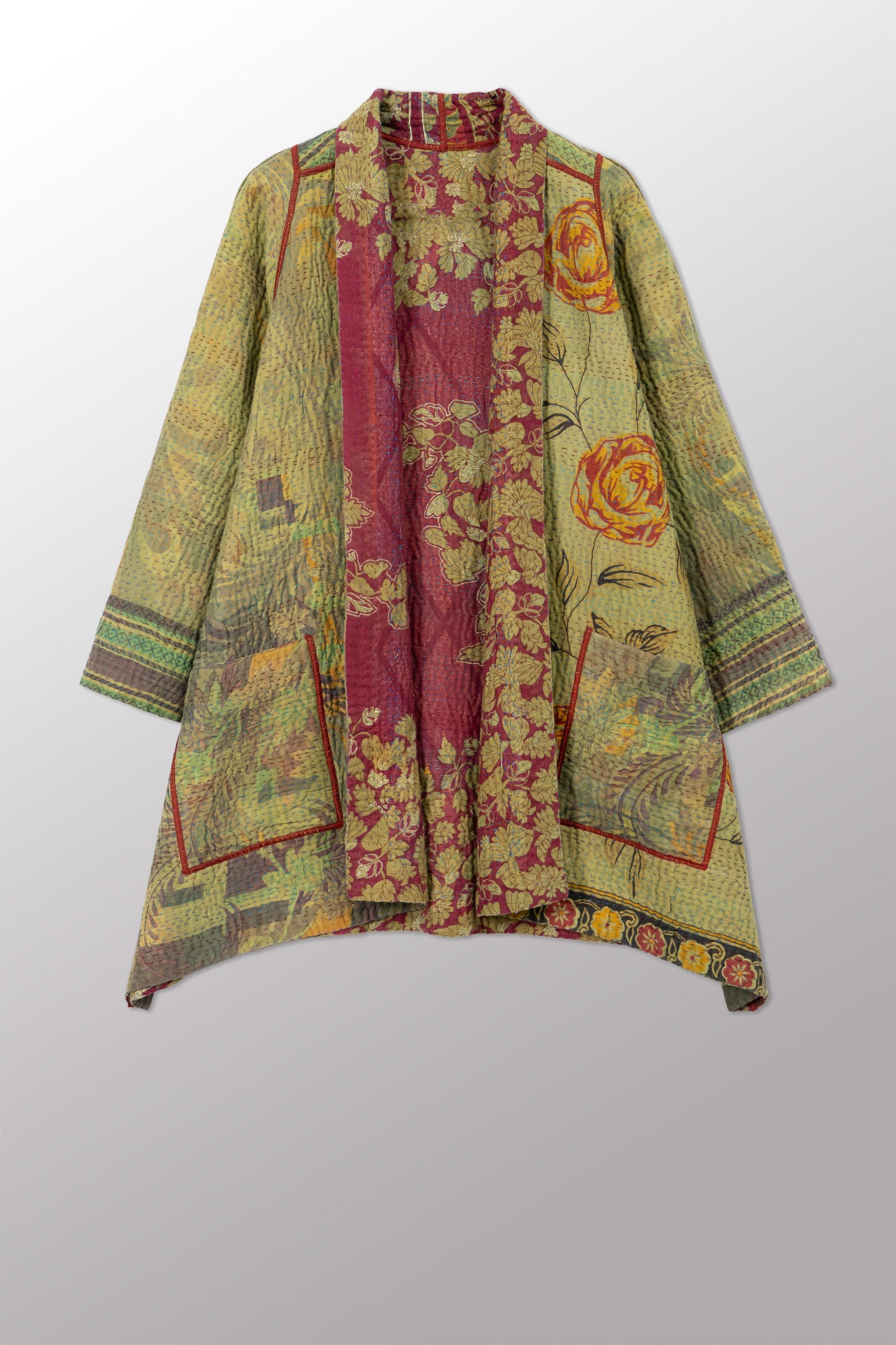COTTON OVERDYE KANTHA A-LINE JKT - ov4003-cgrn029a -