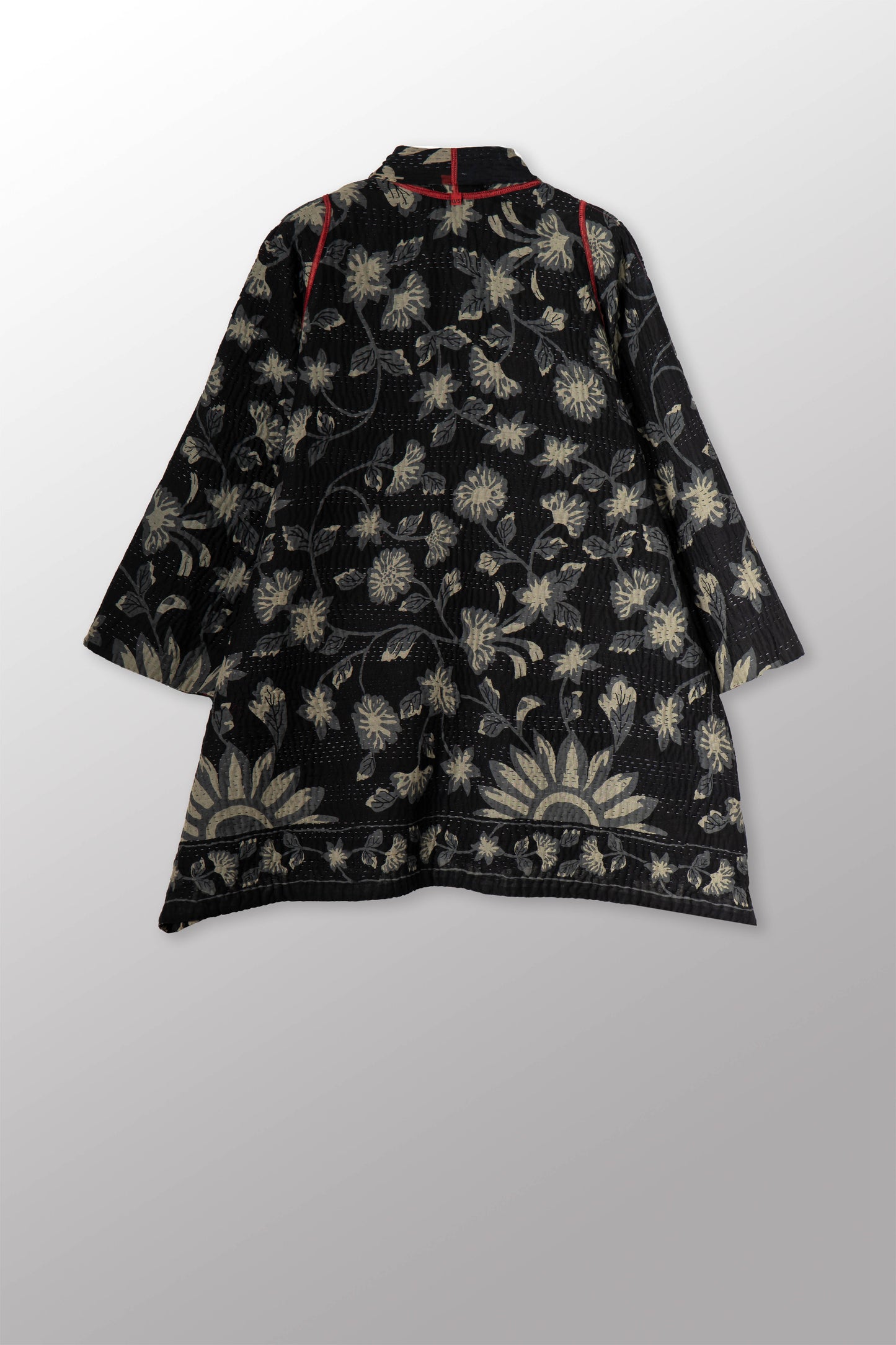 BLACK AND WHITE PRINT PATCH KANTHA A-LINE JACKET - pn4003-red -