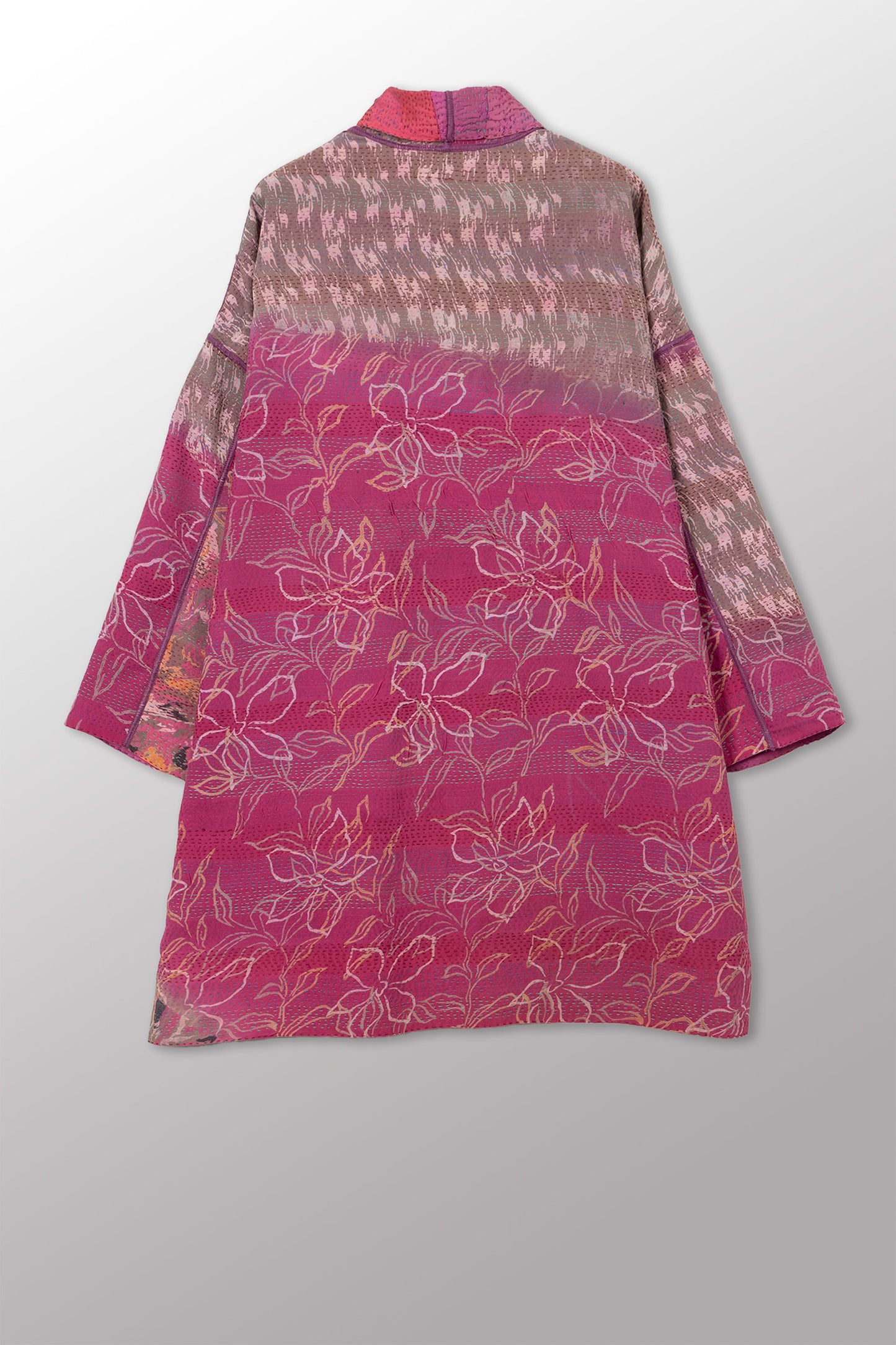 GEORGETTE JACQUARD VINTAGE SILK PATCH KANTHA HAORI JACKET - gj2068-0003a -