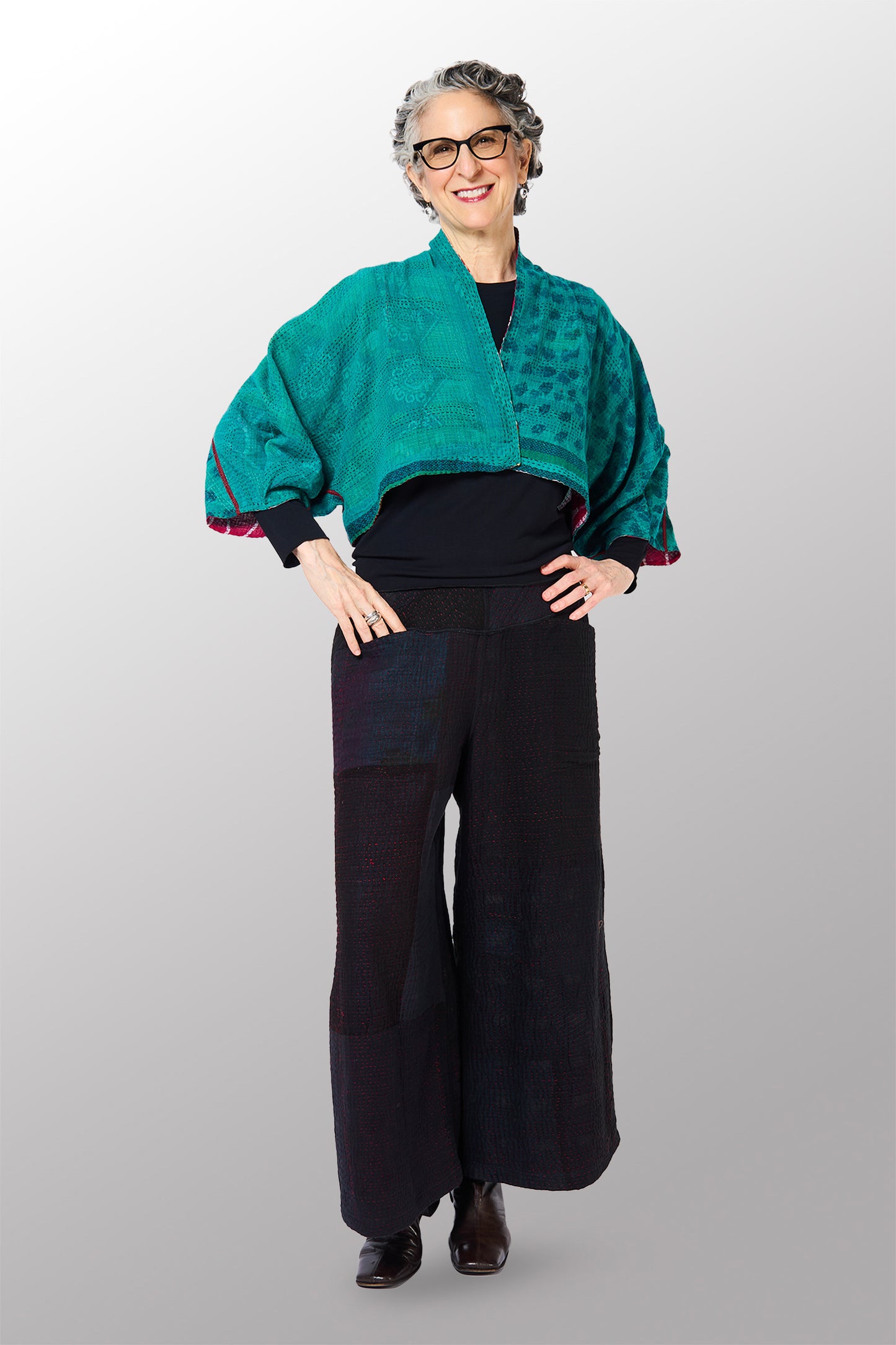 COTTON OVERDYE KANTHA PUFF SLV. SHRUG - ov2062-ctel003a -