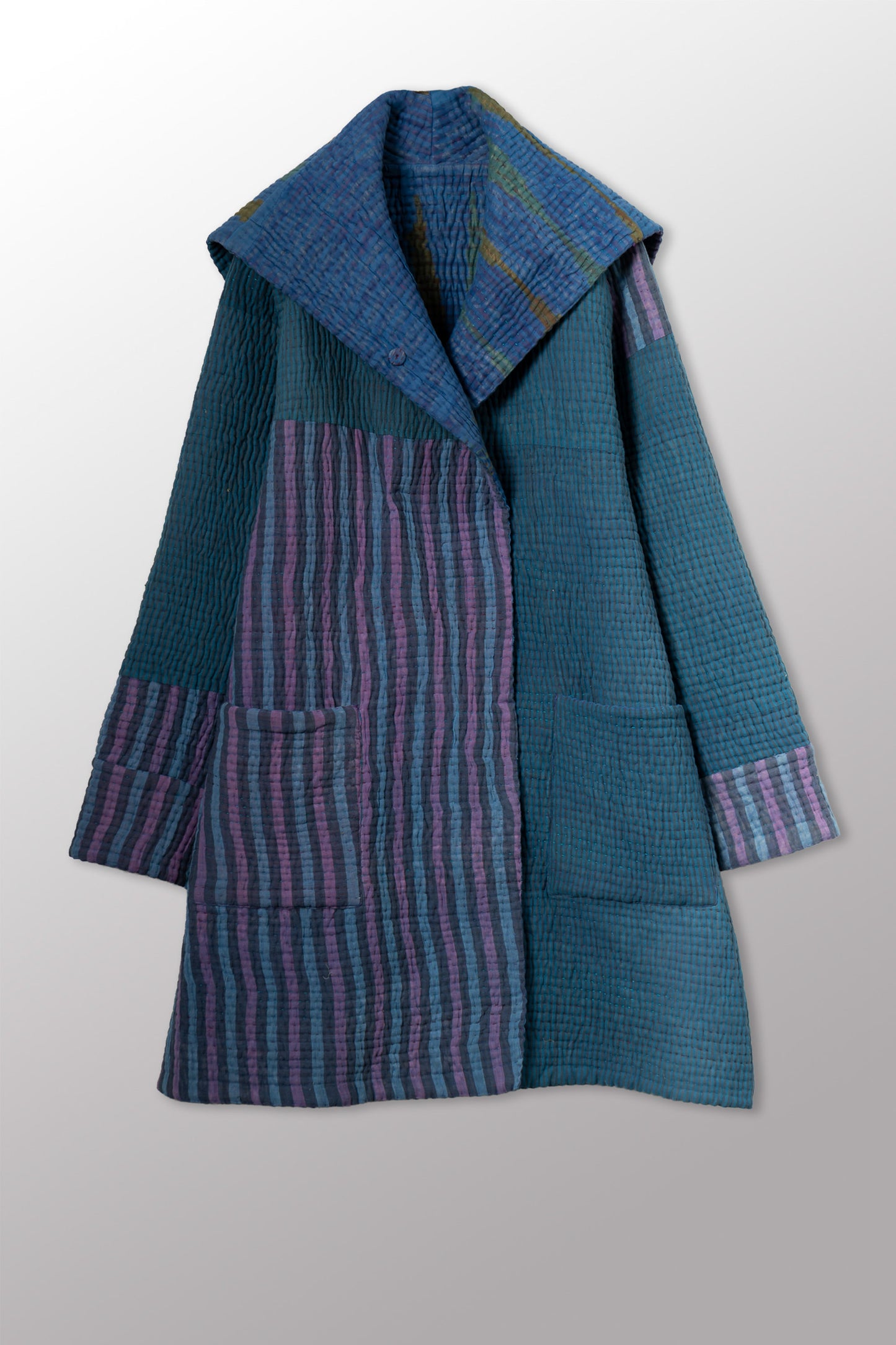 QUILTED OVERDYE COTTON KANTHA POCKET MEDIUM COAT - oq5346-cblu011m -