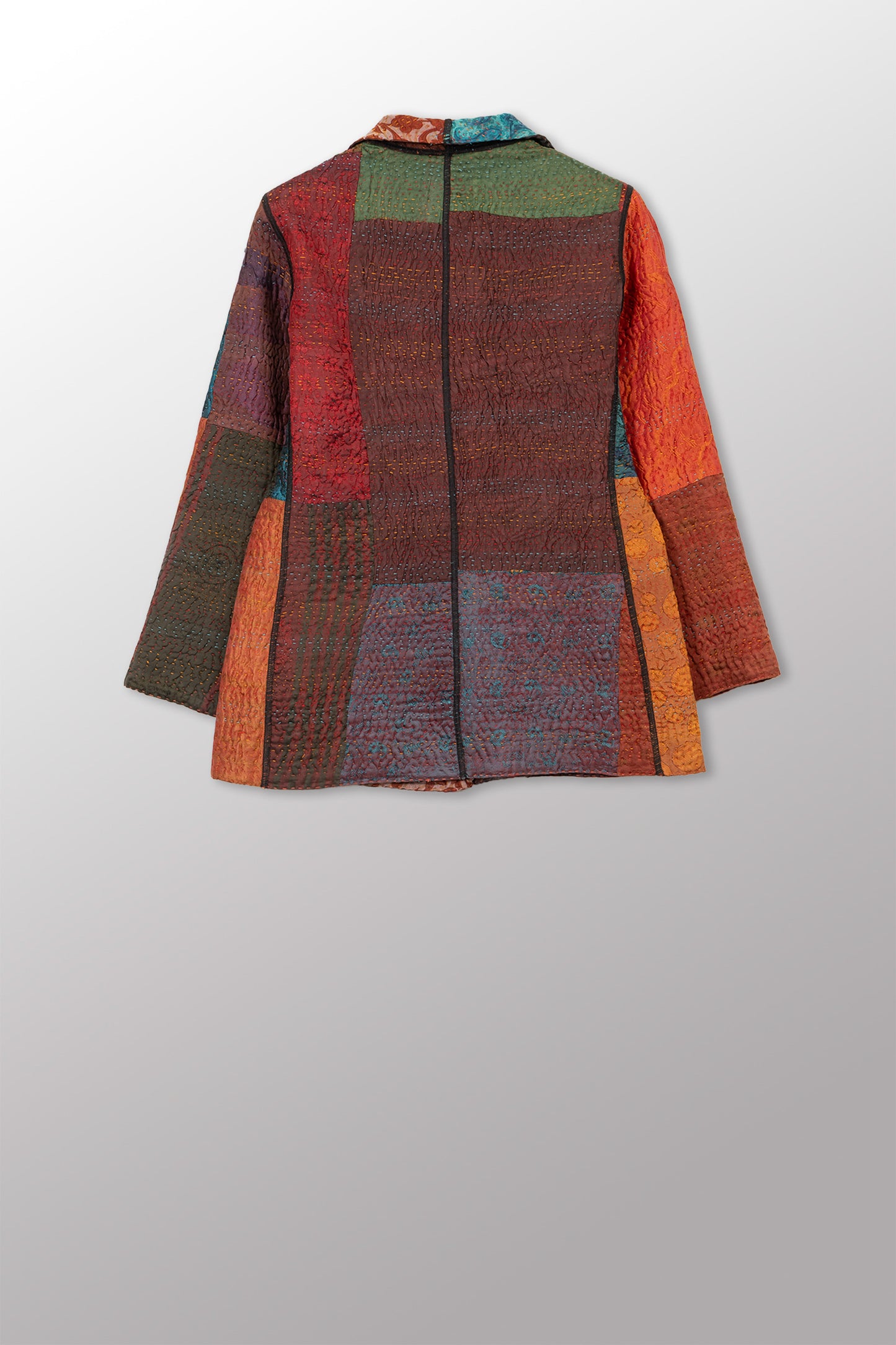 JACQUARD SILK KANTHA SHORT JACKET - js4007-cbrn001s -