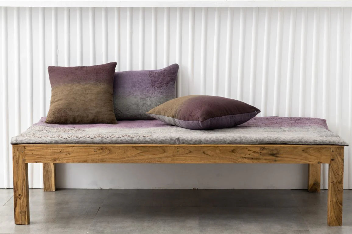 Vintage Fray Patch & Ombre Kantha Day Bed Mattress Cover -Chocolate
